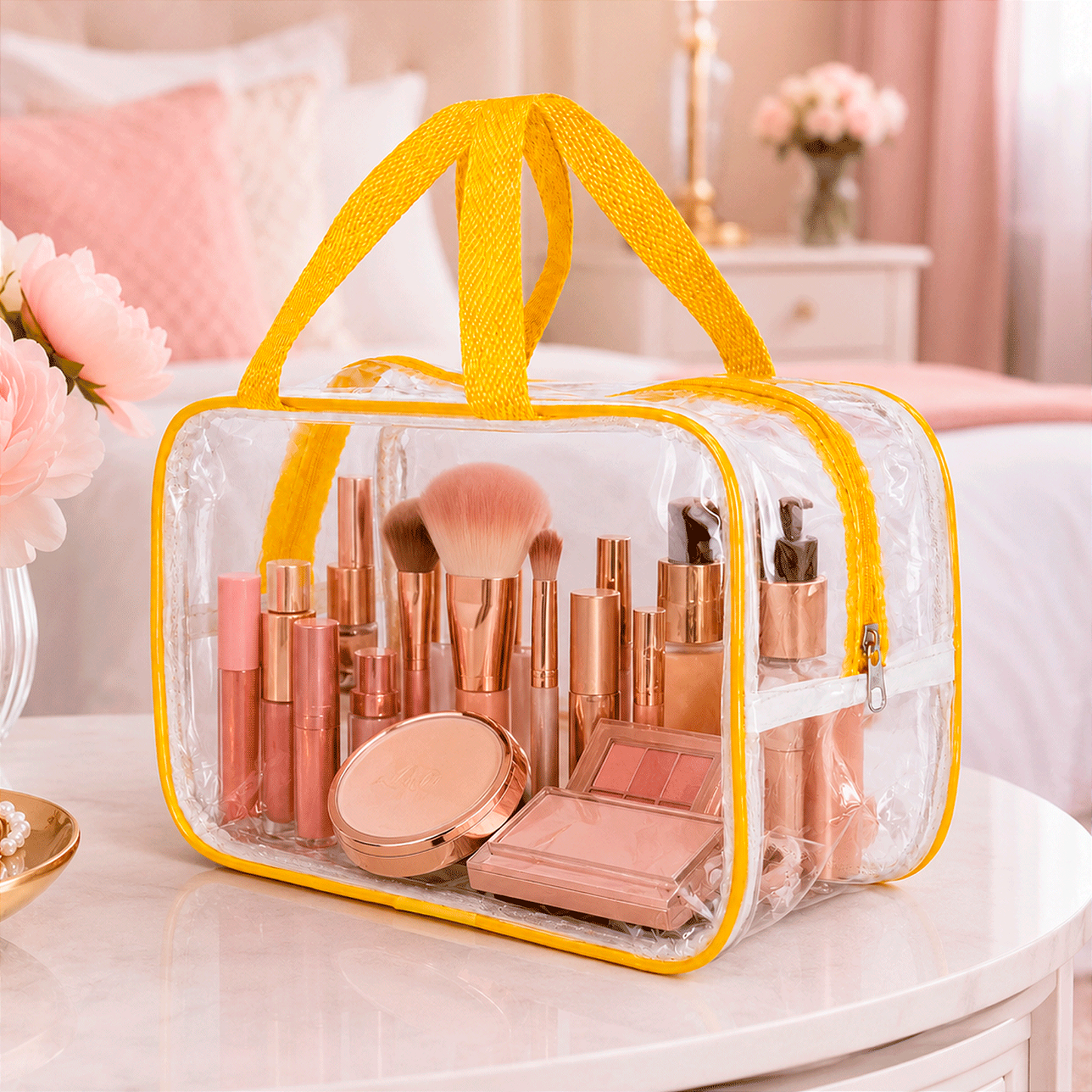 Kit 2 Bolsa Necessaire Transparente Feminina Organizadora - Amarela