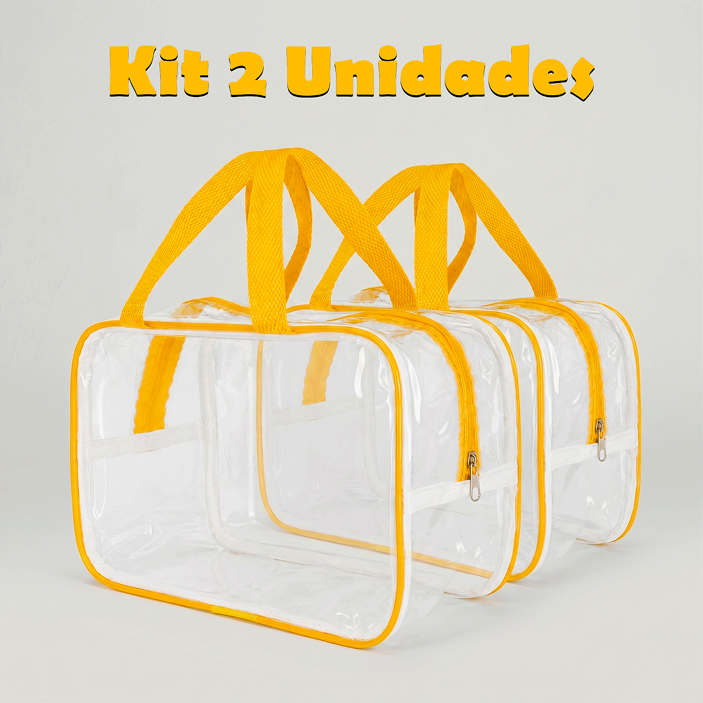 Kit 2 Bolsa Necessaire Transparente Feminina Organizadora - Amarela