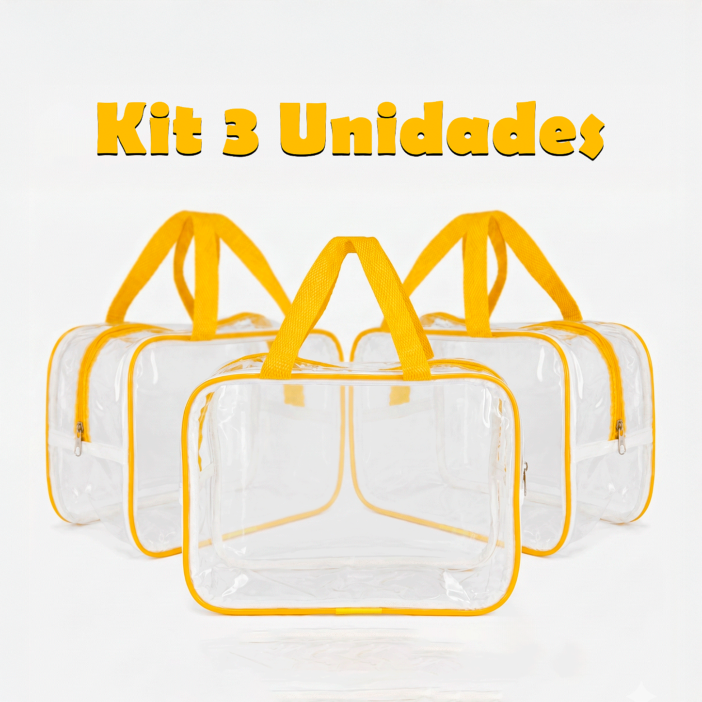 Kit 3 Bolsa Necessaire Transparente Feminina Organizadora - Amarela