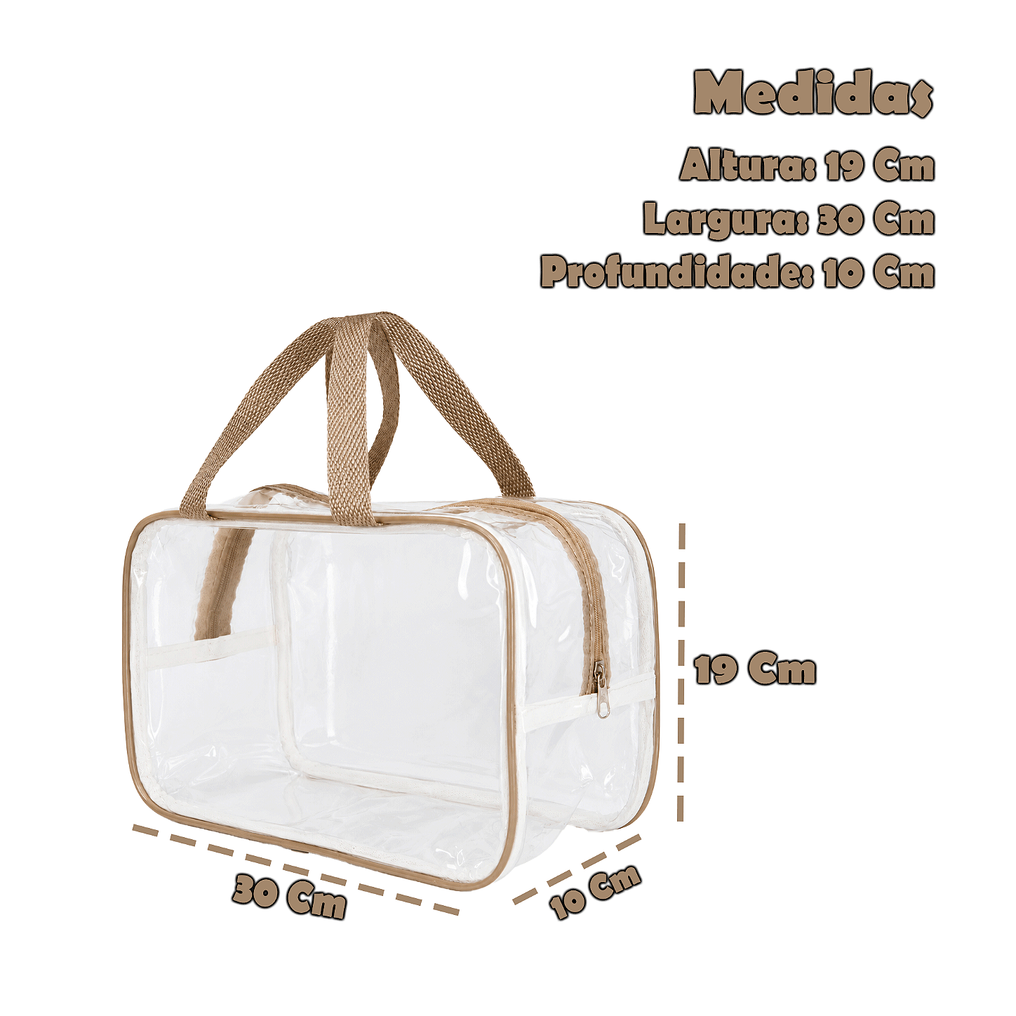 Kit 3 Bolsa Necessaire Transparente Feminina Organizadora - Bege