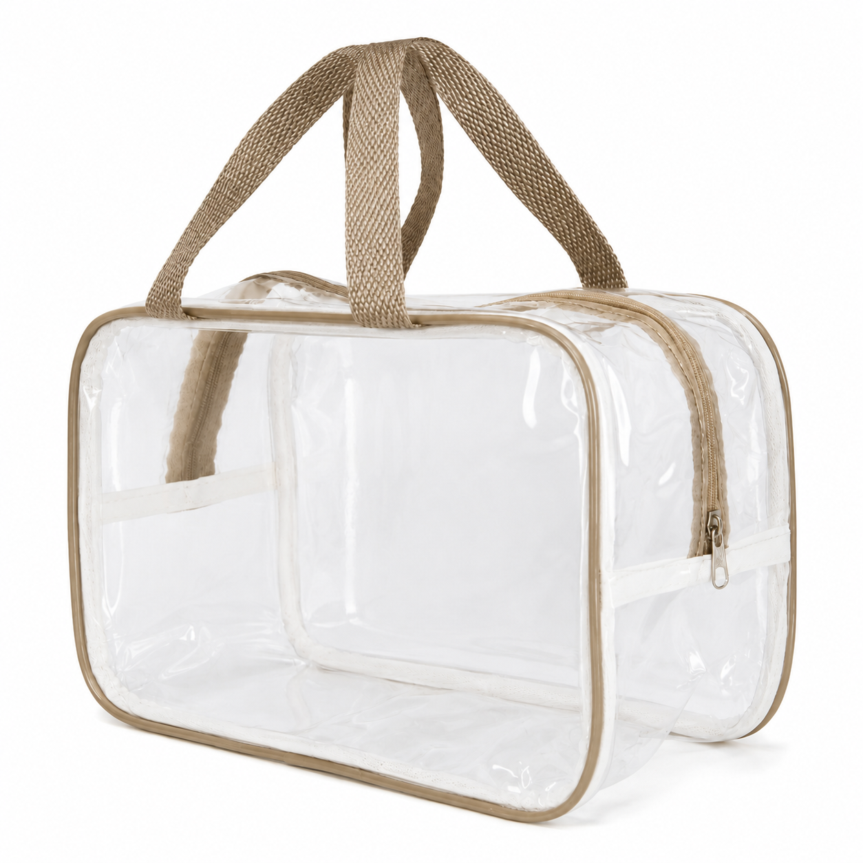 Kit 3 Bolsa Necessaire Transparente Feminina Organizadora - Bege