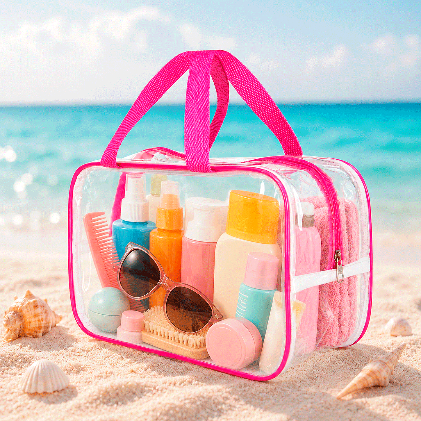 Kit 3 Bolsa Necessaire Transparente Feminina Organizadora - Pink