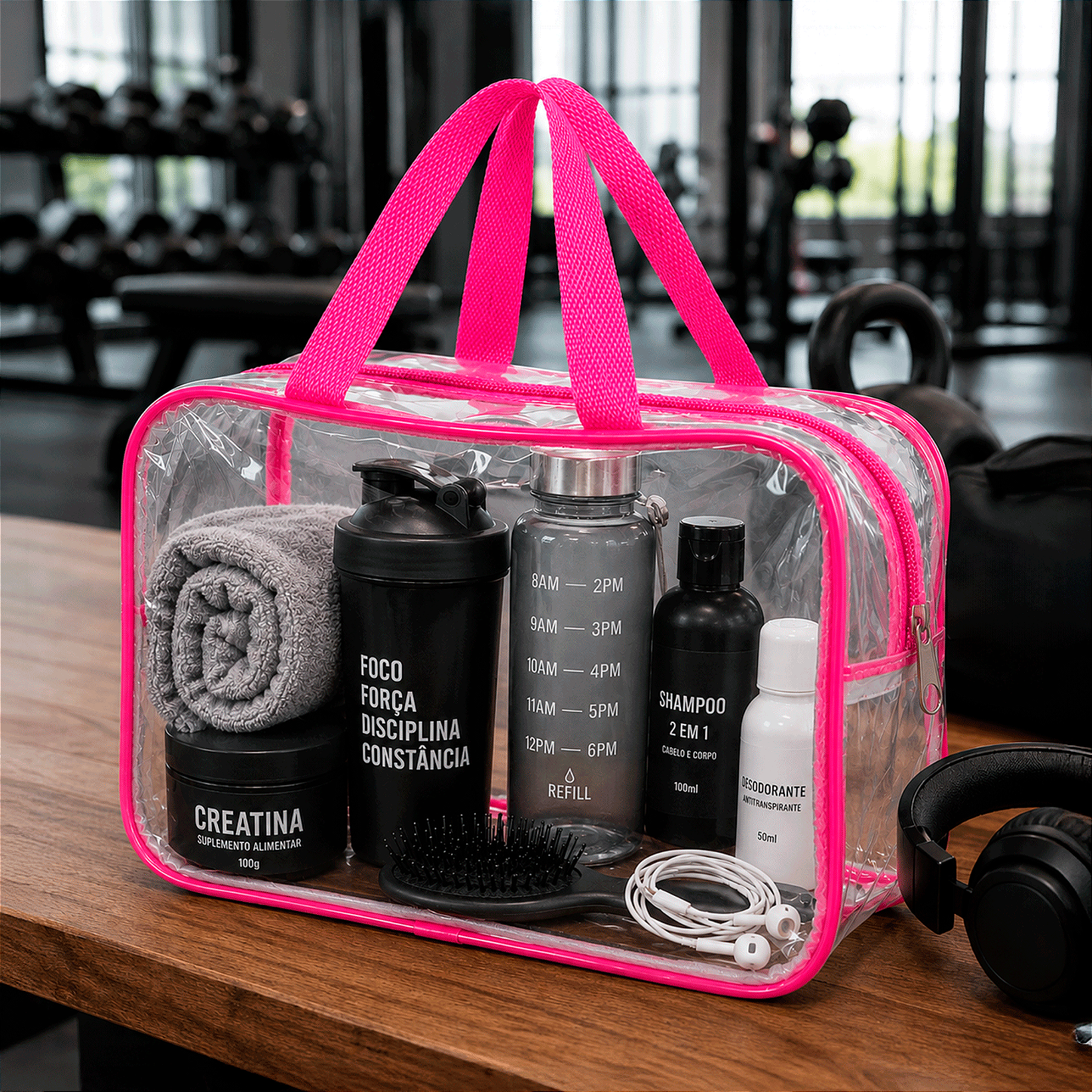 Kit 3 Bolsa Necessaire Transparente Feminina Organizadora - Pink