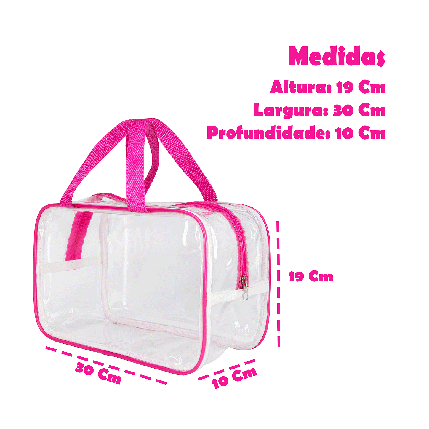 Kit 3 Bolsa Necessaire Transparente Feminina Organizadora - Pink