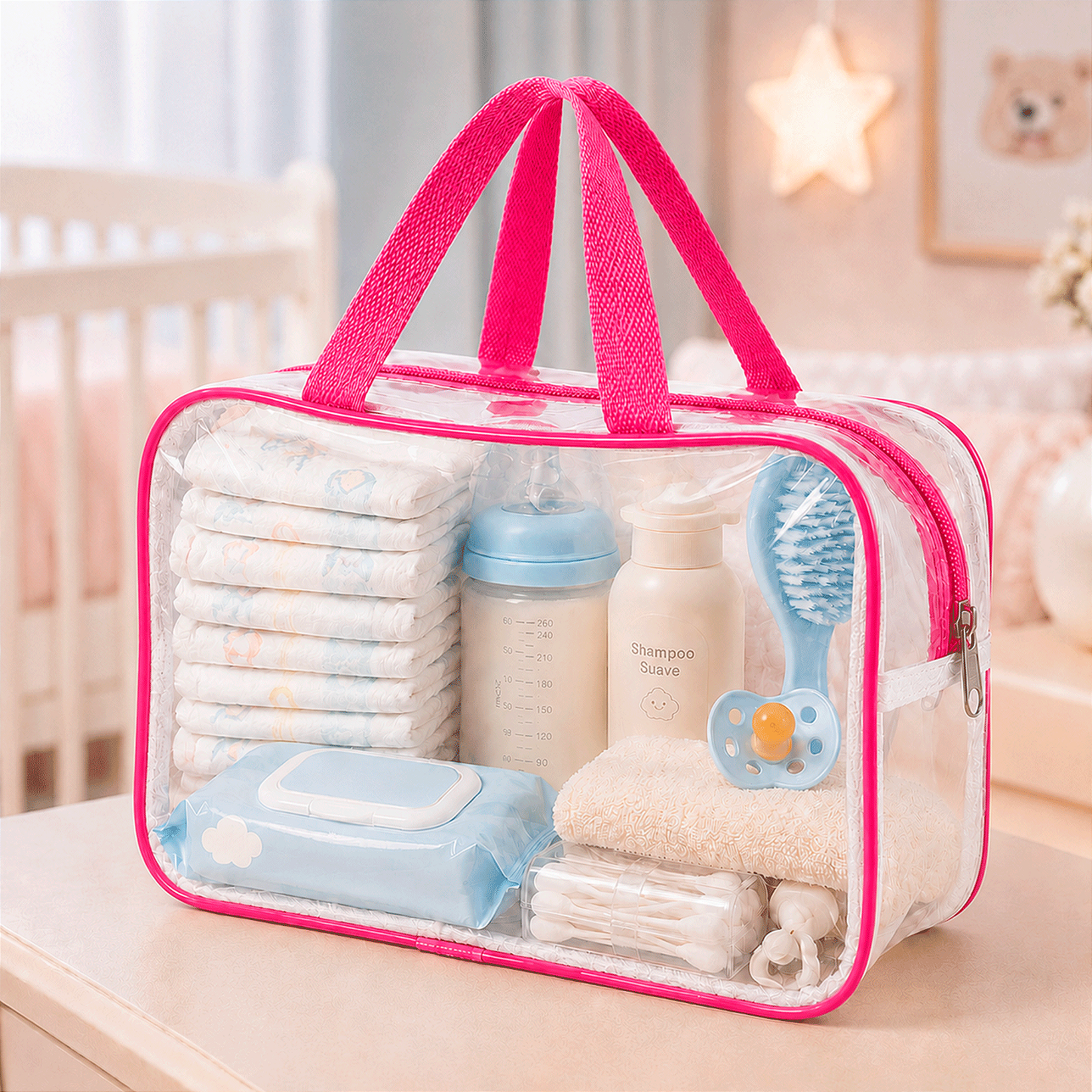 Kit 3 Bolsa Necessaire Transparente Feminina Organizadora - Pink