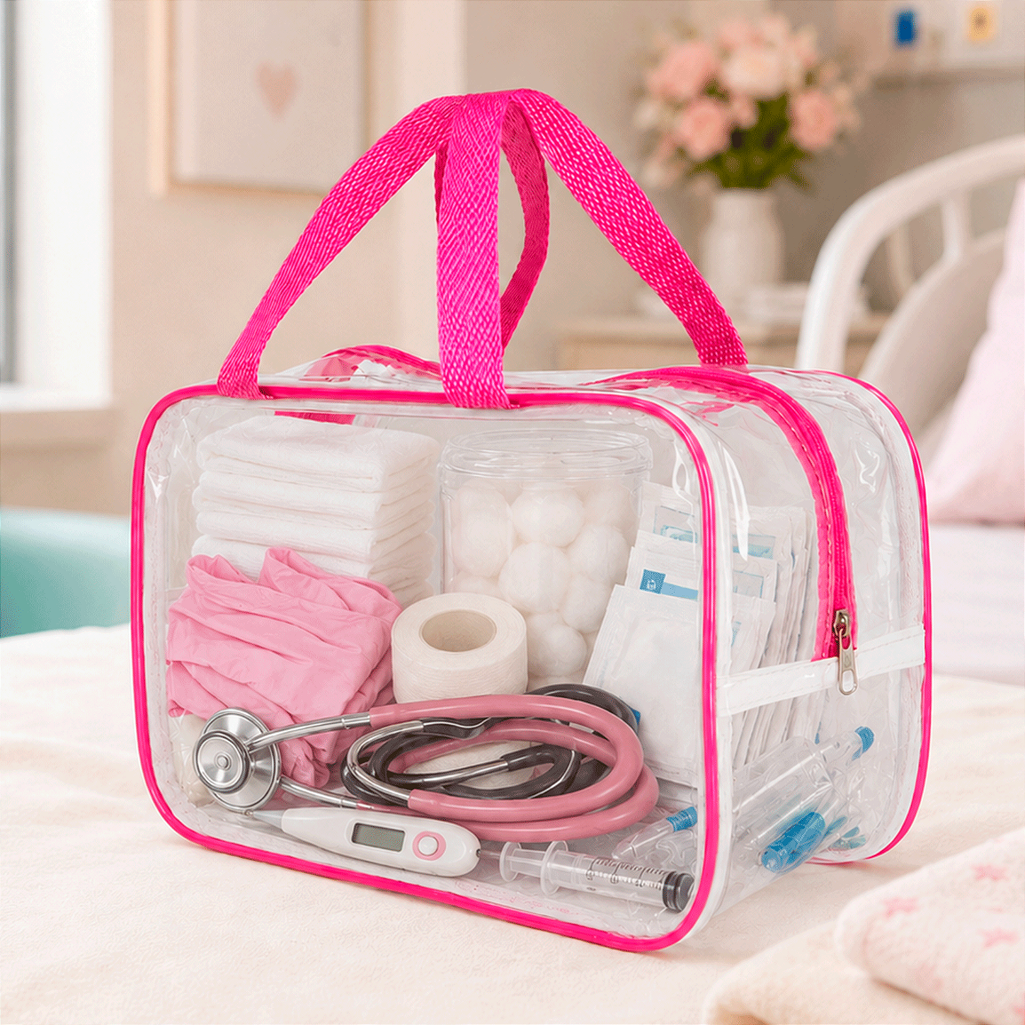 Kit 3 Bolsa Necessaire Transparente Feminina Organizadora - Pink
