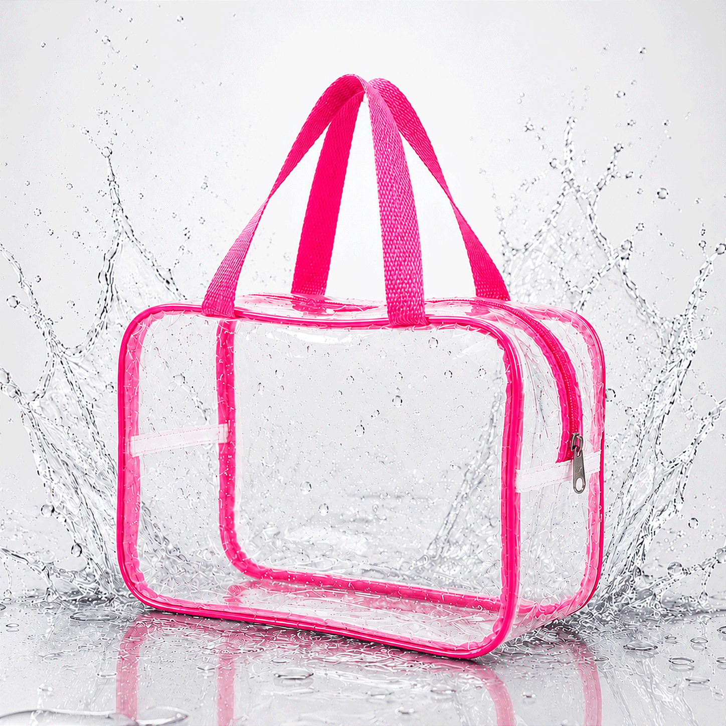 Kit 3 Bolsa Necessaire Transparente Feminina Organizadora - Pink