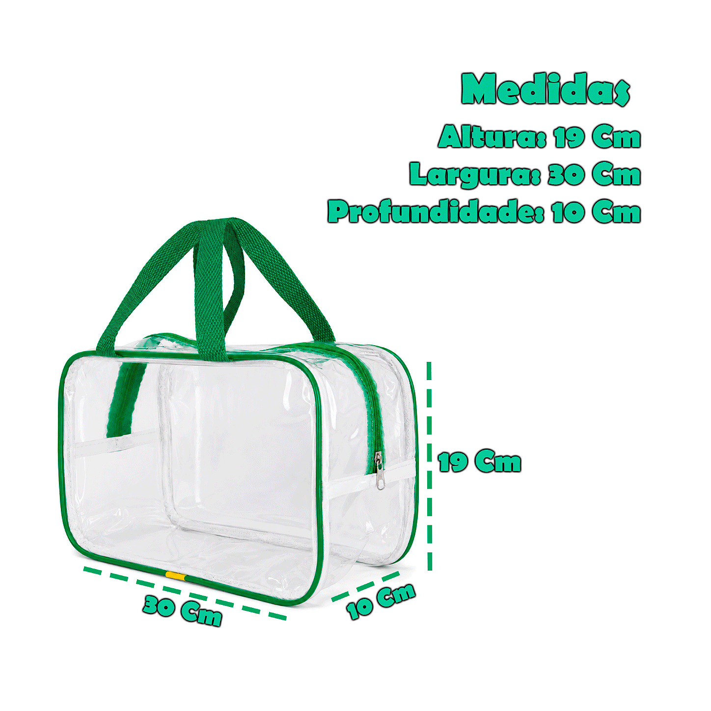 Kit 3 Bolsa Necessaire Transparente Feminina Organizadora - Verde