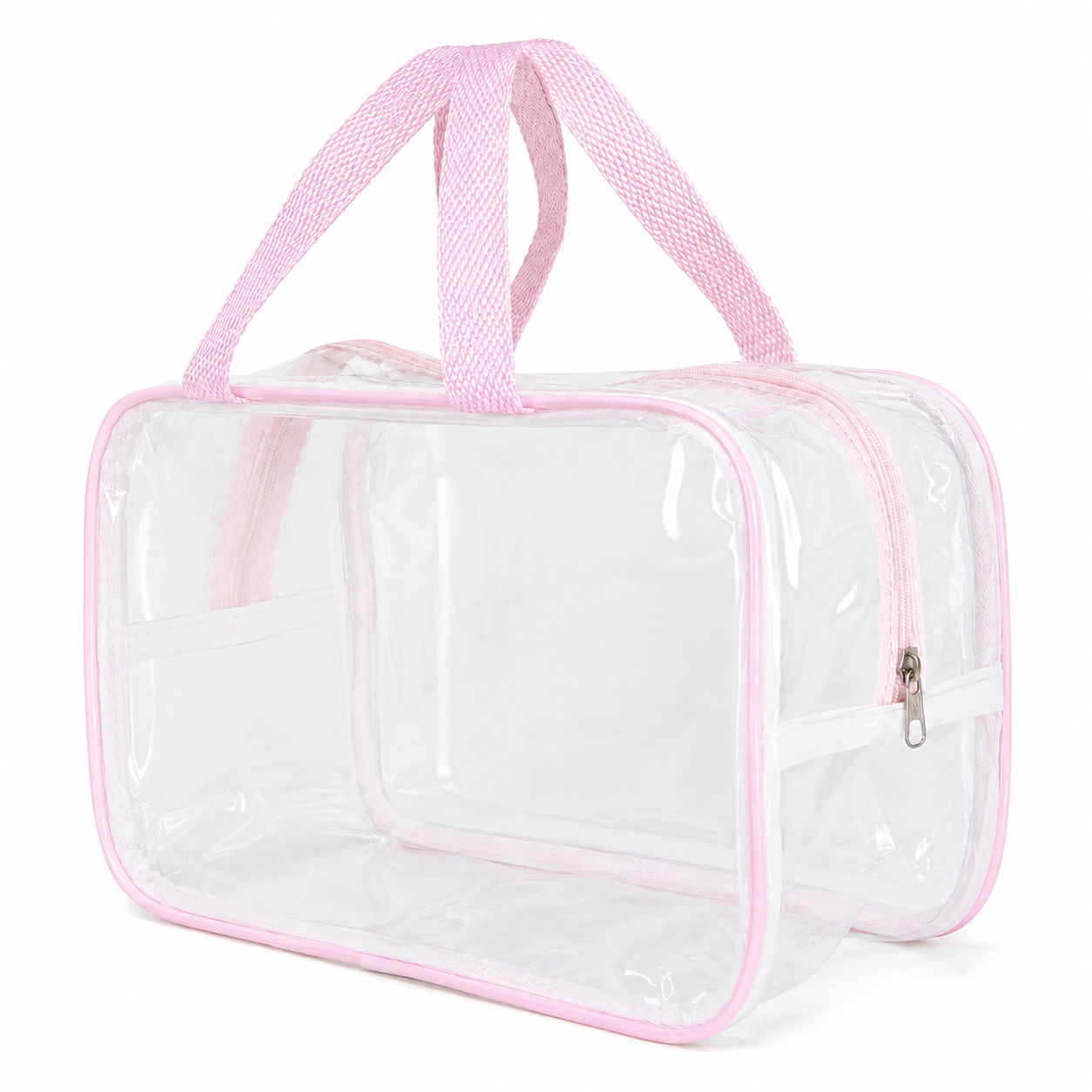 Kit 3 Bolsa Necessaire Transparente Feminina Organizadora - Rosa BB