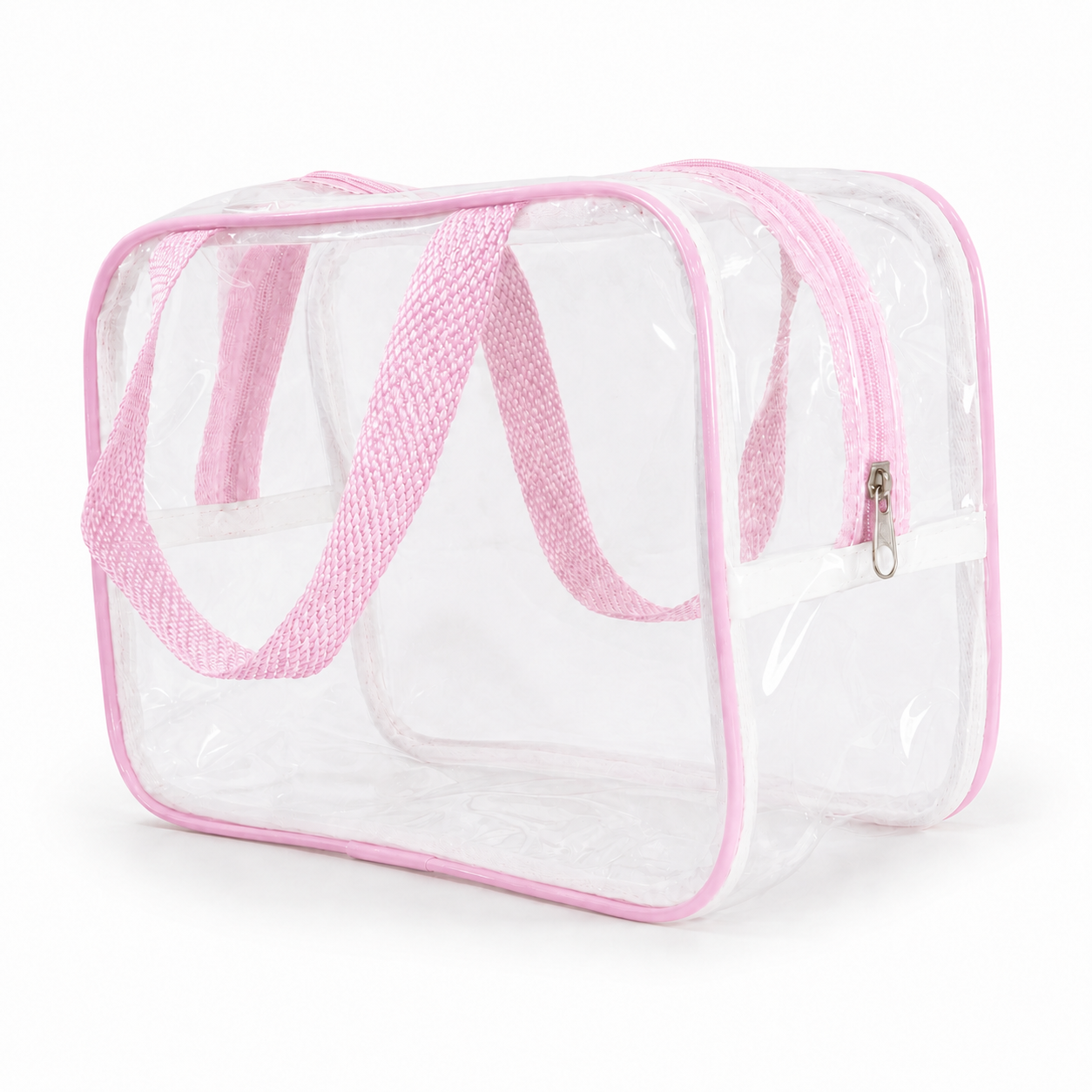 Kit 3 Bolsa Necessaire Transparente Feminina Organizadora - Rosa BB