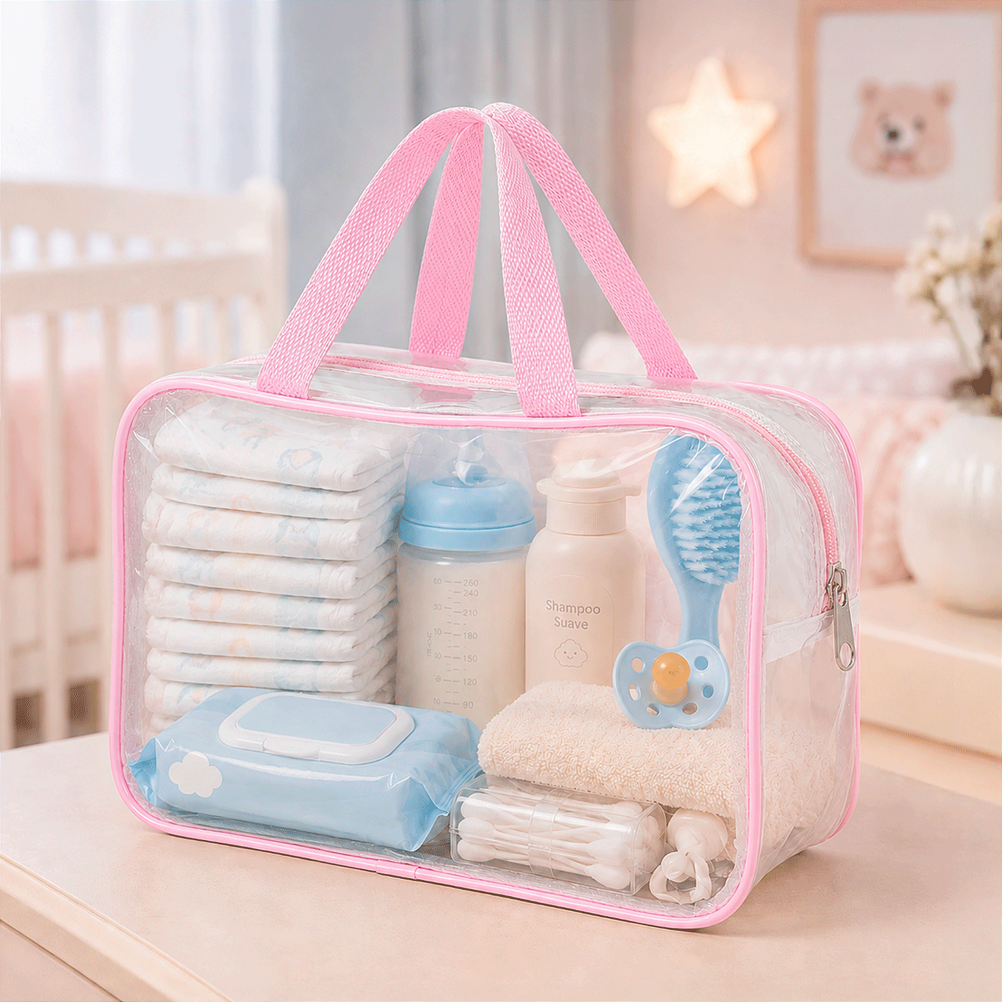 Kit 3 Bolsa Necessaire Transparente Feminina Organizadora - Rosa BB