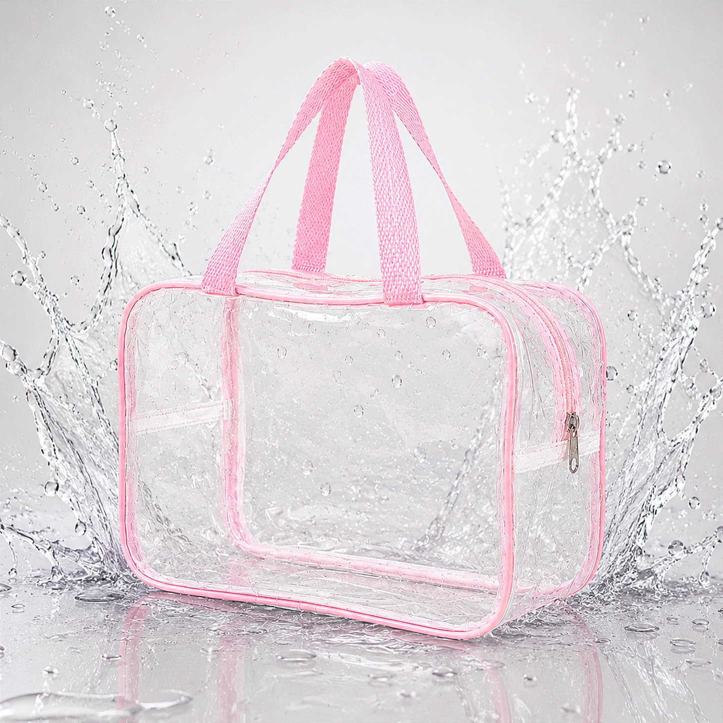 Kit 3 Bolsa Necessaire Transparente Feminina Organizadora - Rosa BB