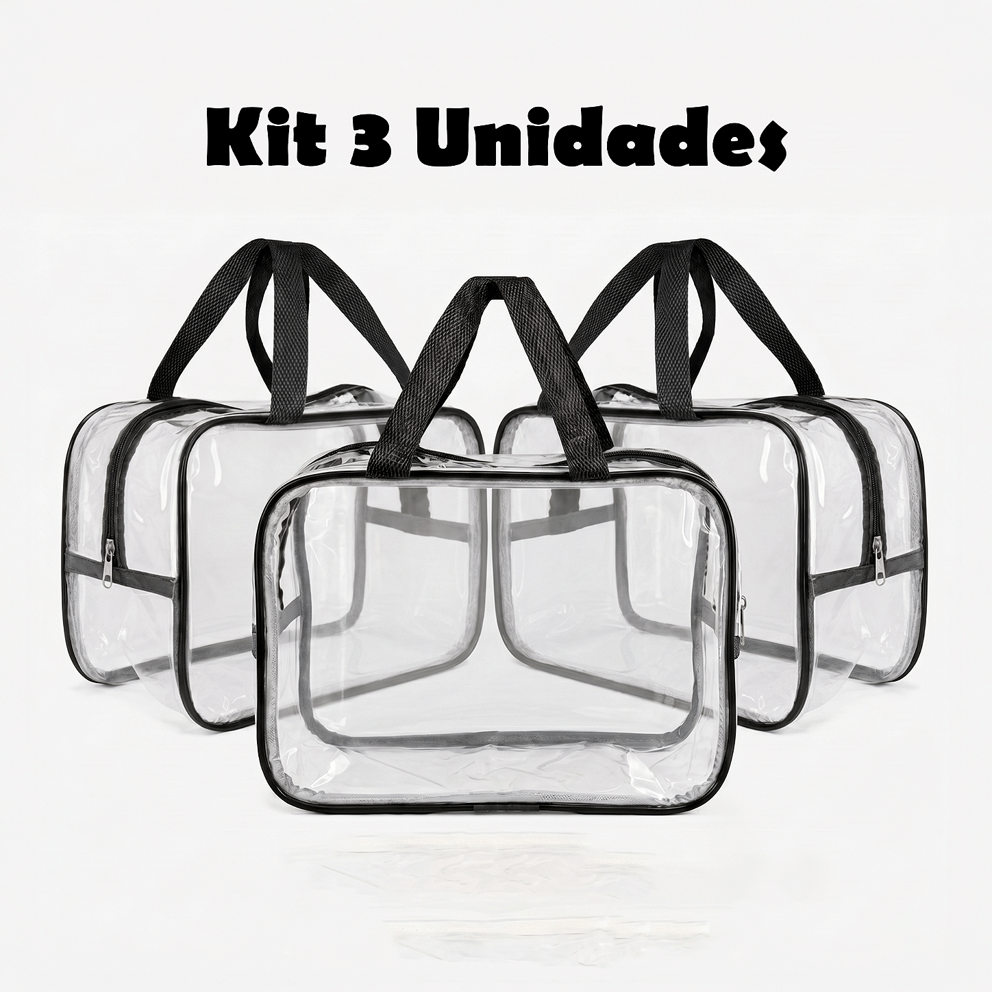 Kit 3 Bolsa Necessaire Transparente Feminina Organizadora - Preto