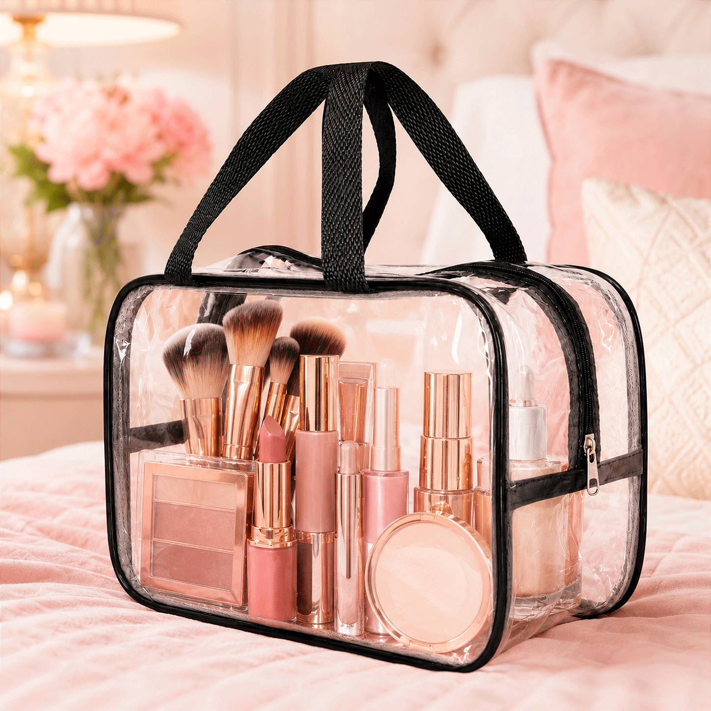 Kit 3 Bolsa Necessaire Transparente Feminina Organizadora - Preto