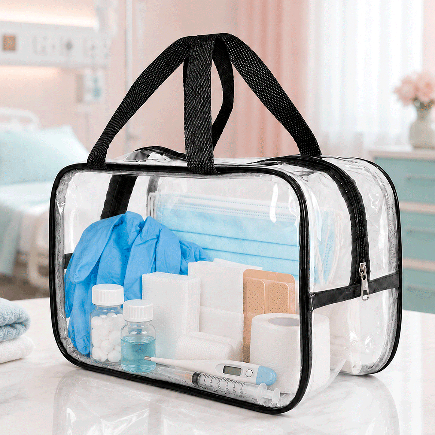 Kit 3 Bolsa Necessaire Transparente Feminina Organizadora - Preto