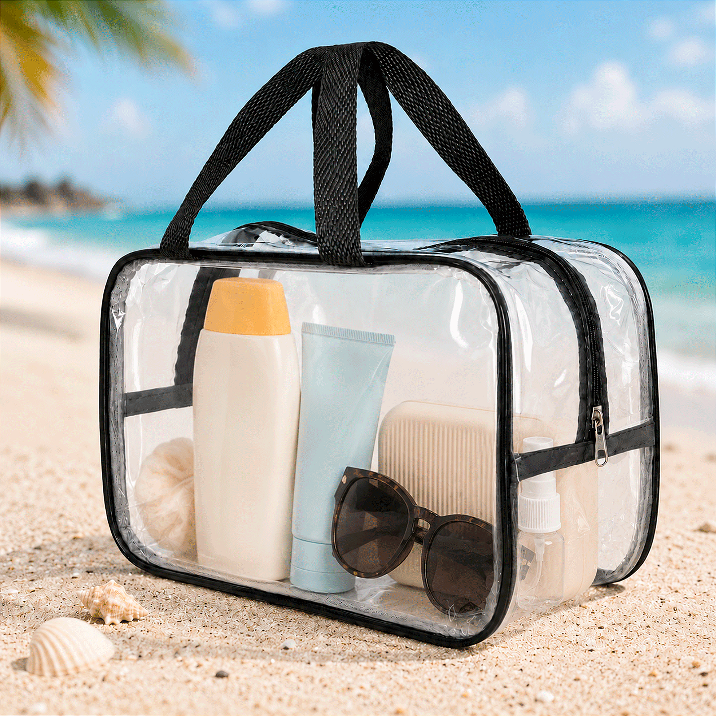 Kit 3 Bolsa Necessaire Transparente Feminina Organizadora - Preto