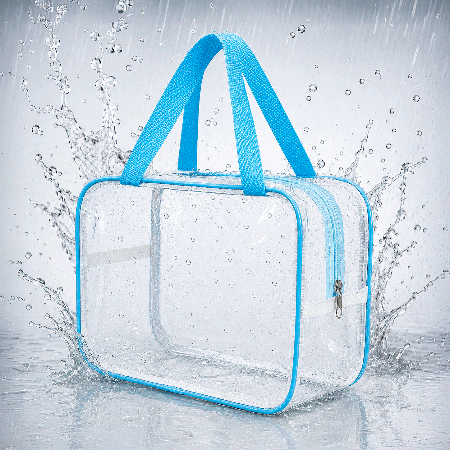 Kit 5 Bolsa Necessaire Transparente Feminina Organizadora - Azul BB