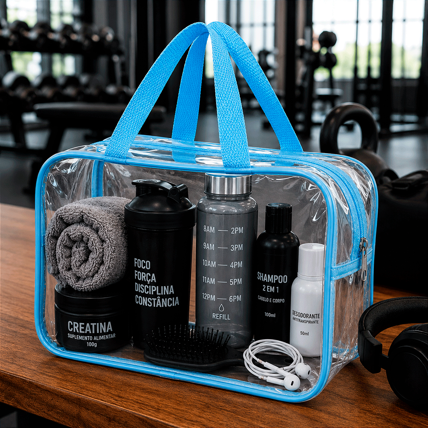 Kit 5 Bolsa Necessaire Transparente Feminina Organizadora - Azul BB