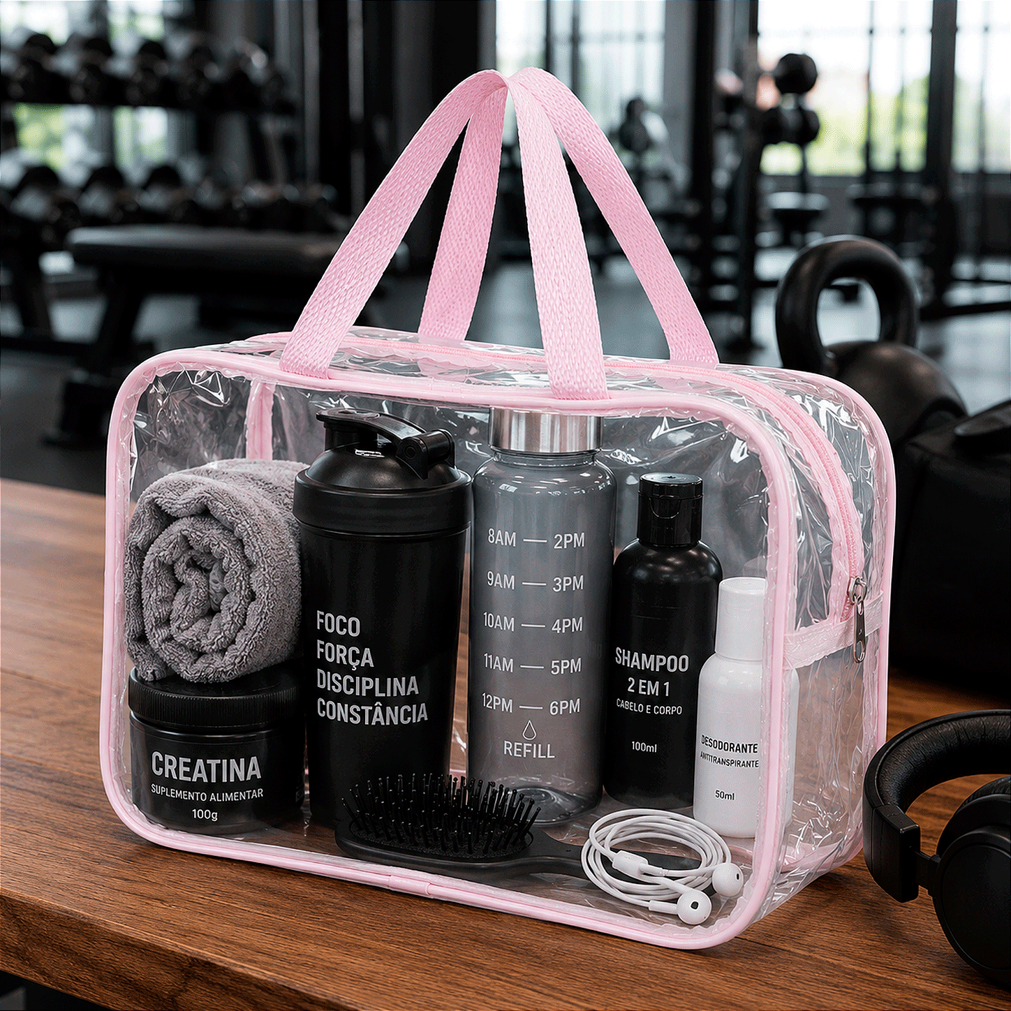 Kit 5 Bolsa Necessaire Transparente Feminina Organizadora - Rosa BB