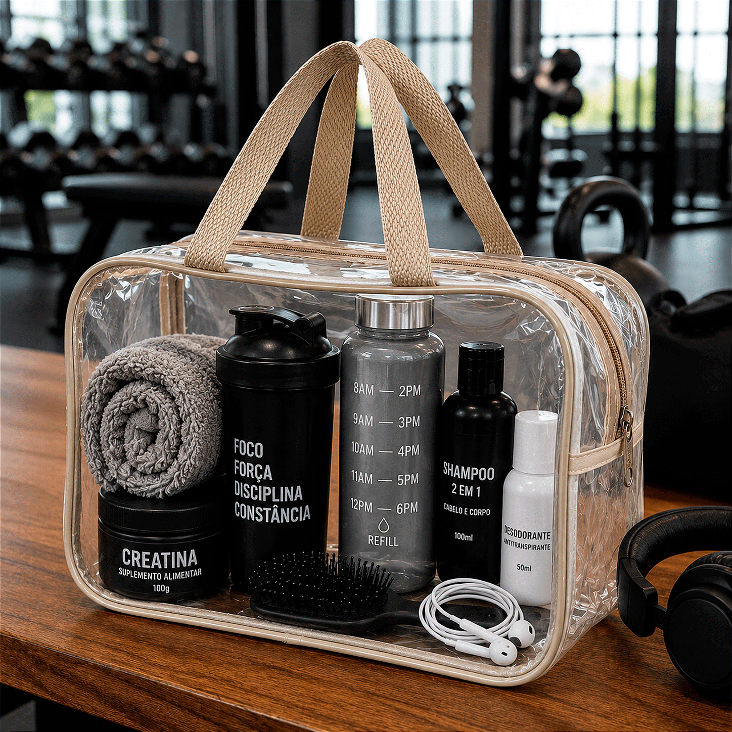 Kit 5 Bolsa Necessaire Transparente Feminina Organizadora - Bege