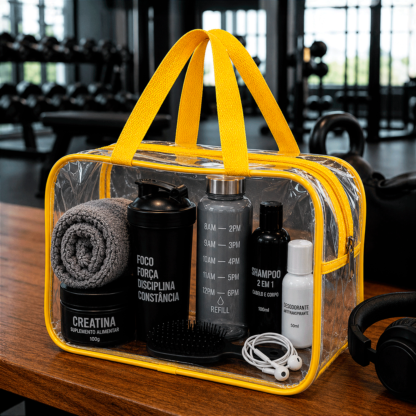 Kit 5 Bolsa Necessaire Transparente Feminina Organizadora - Amarela