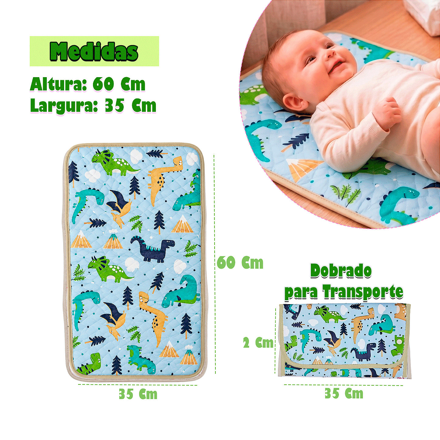 Trocador Portatil Para Bebê Acolchoado impermeável Dobravél - Dinossauro