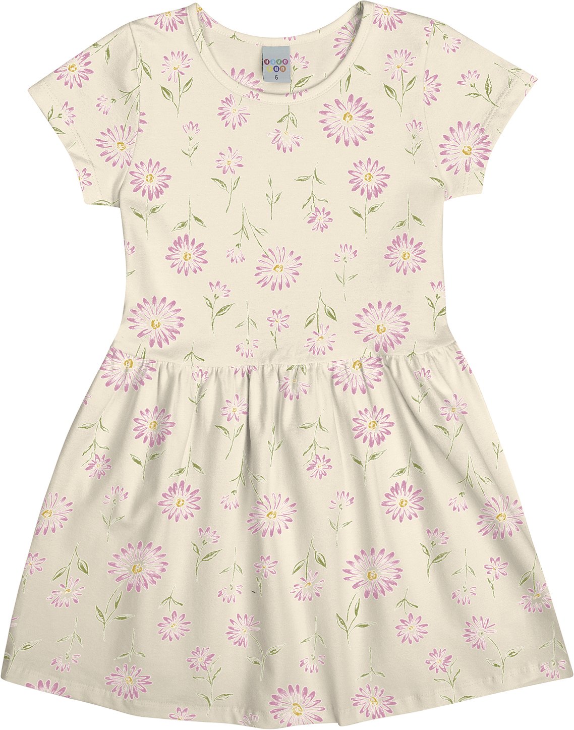 VESTIDO HAVE FUN MANGA CURTA ESTAMPADO BEGE COTTON 30688