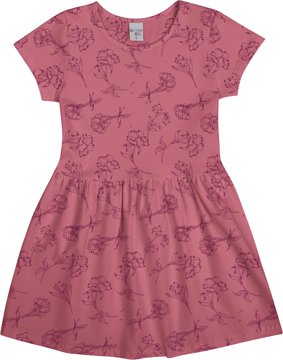 VESTIDO HAVE FUN MANGA CURTA ESTAMPADO ROSA COTTON 30688