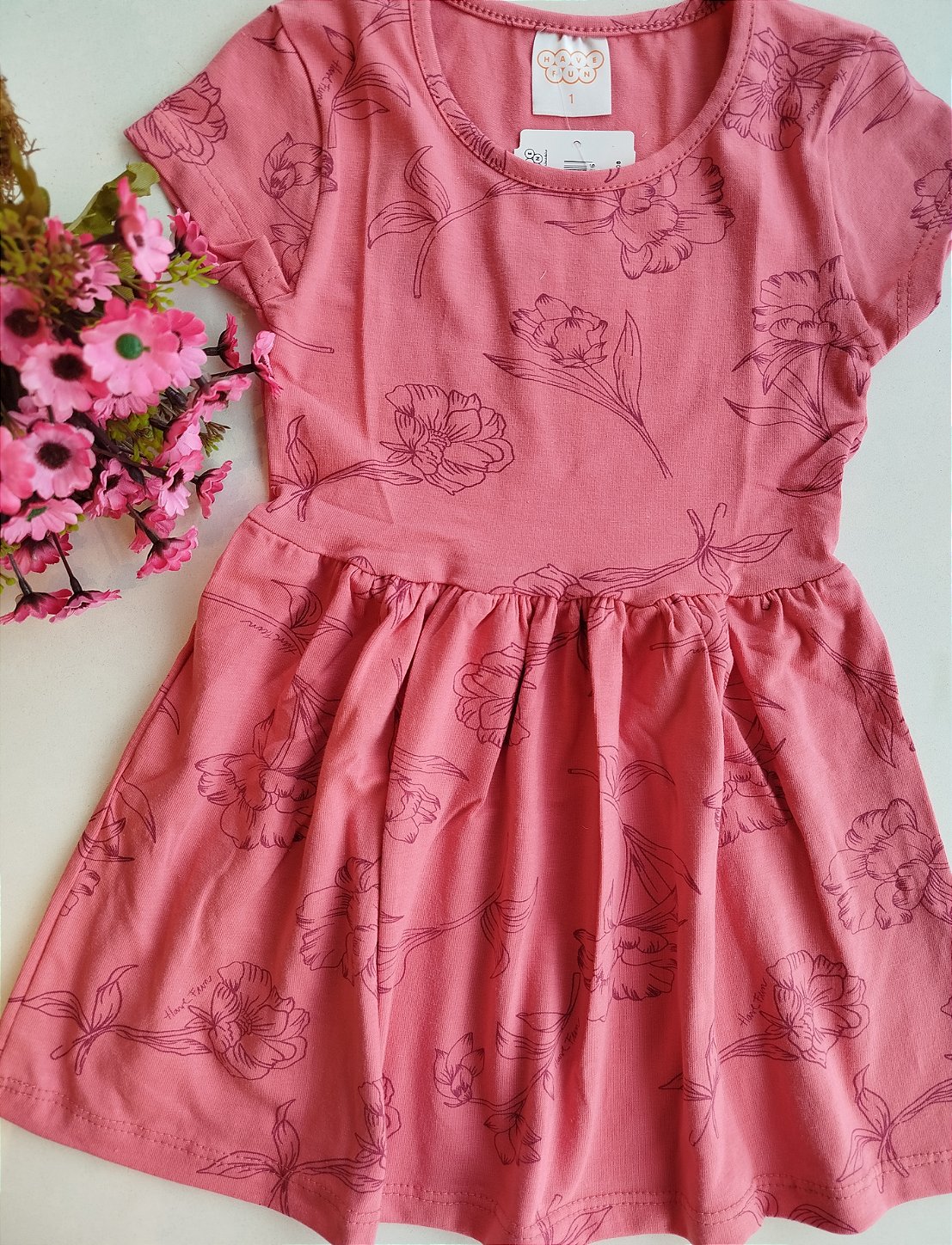 VESTIDO HAVE FUN MANGA CURTA ESTAMPADO ROSA COTTON 30688