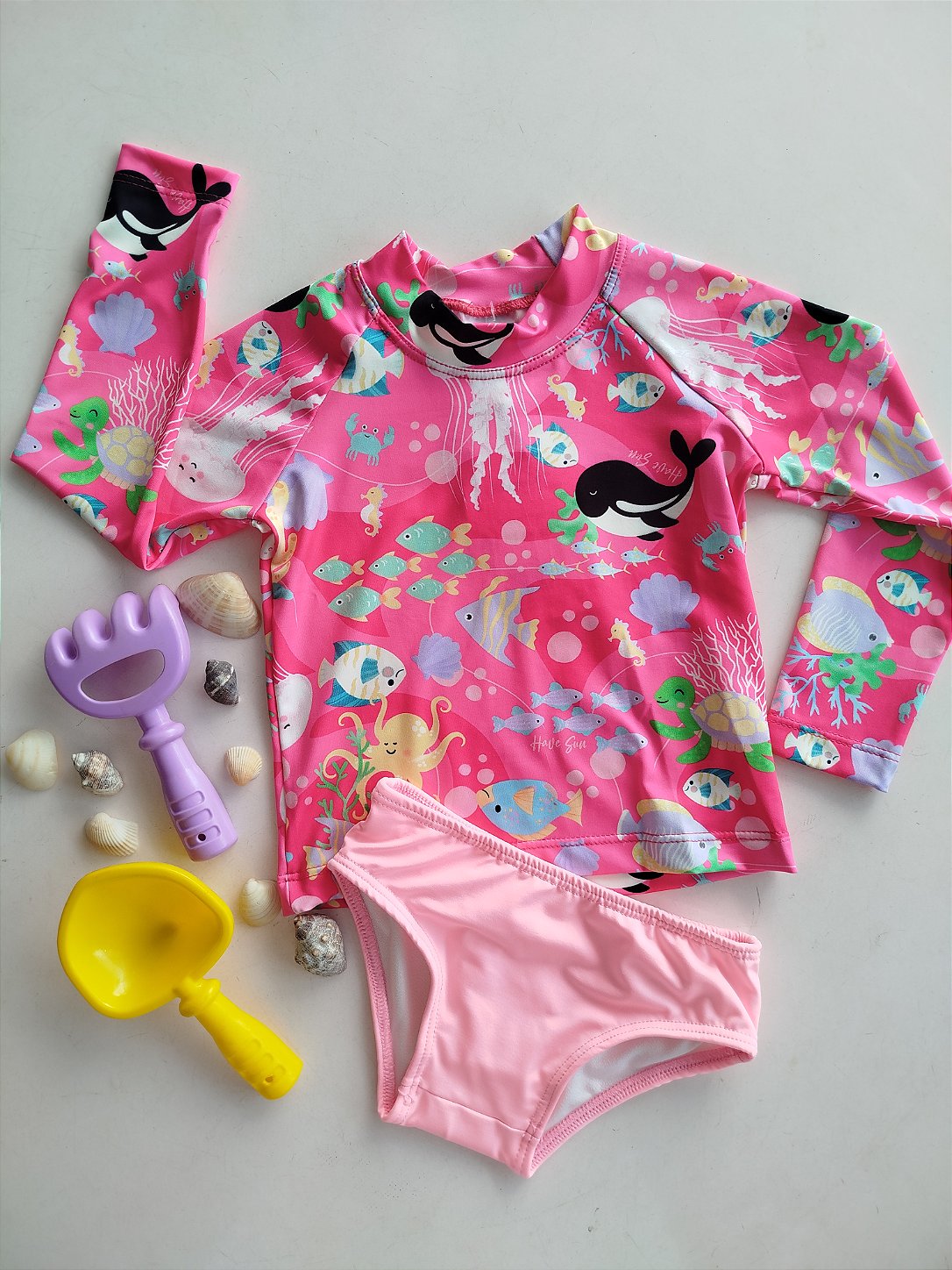 CONJUNTO HAVE FUN FUNDO DO MAR ROSA PROTECAO UV 30074