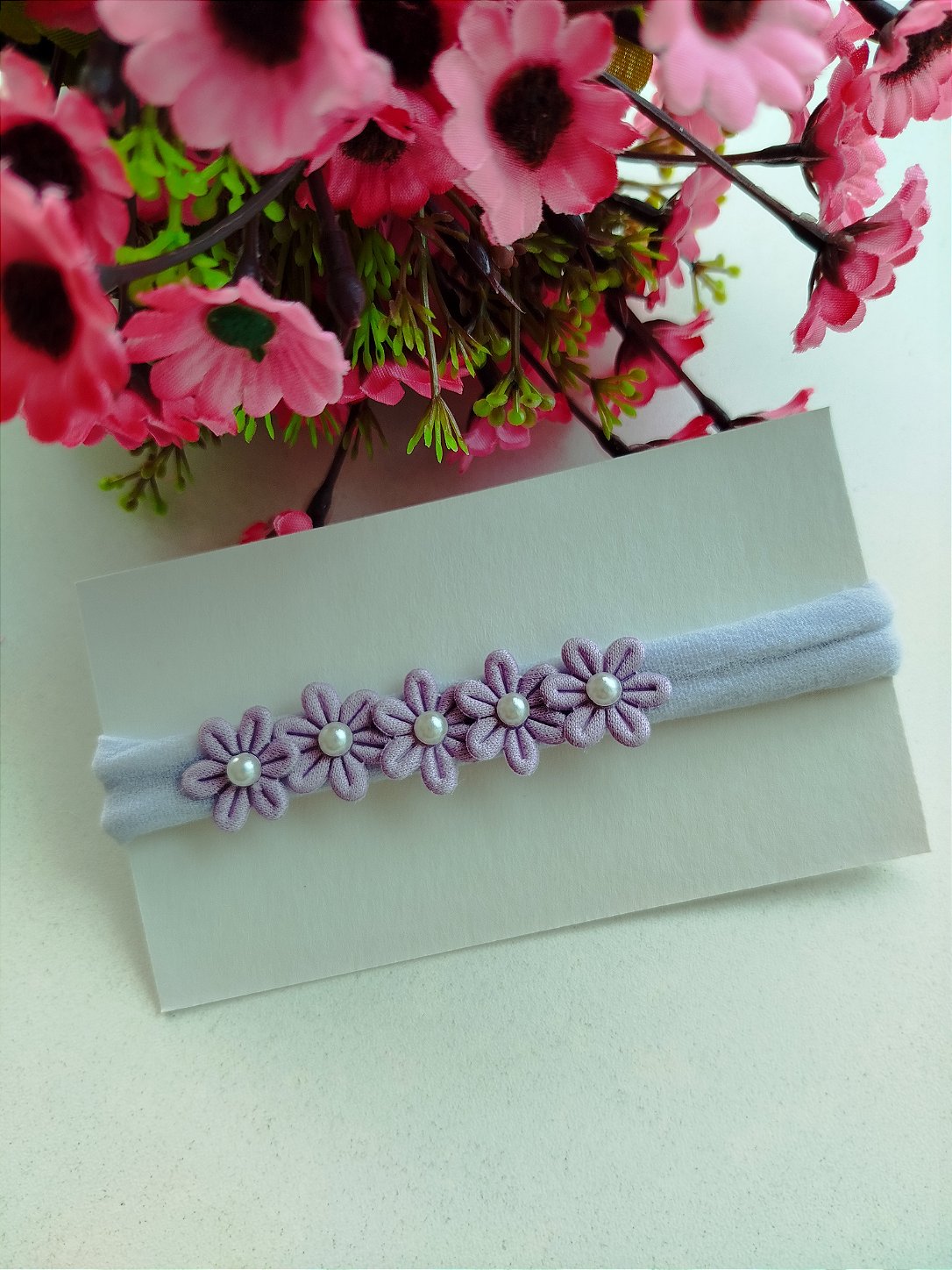 FAIXA PARA BEBE FLOR COM PEROLA
