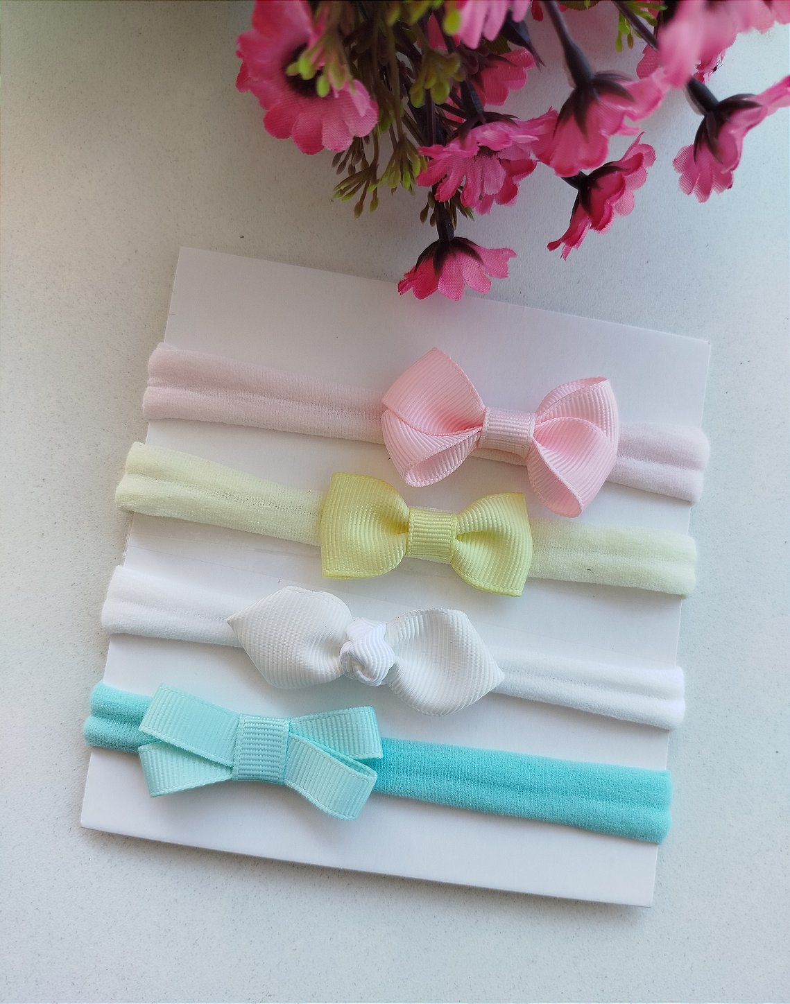 KIT 4 FAIXAS PARA BEBE LACINHOS TAM. P