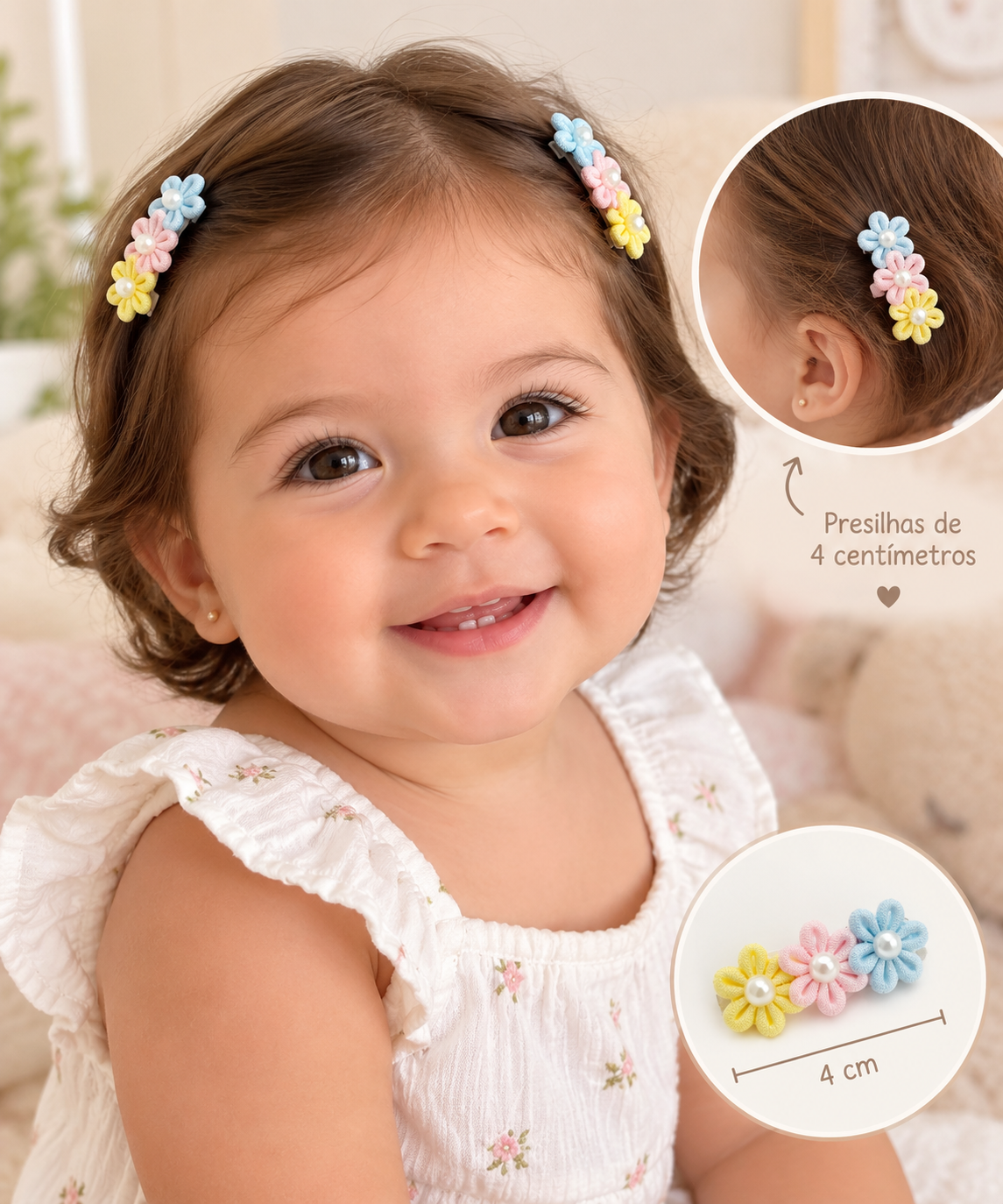 PAR DE PRESILHAS FLOR PEROLA PARA BEBE TAM. M