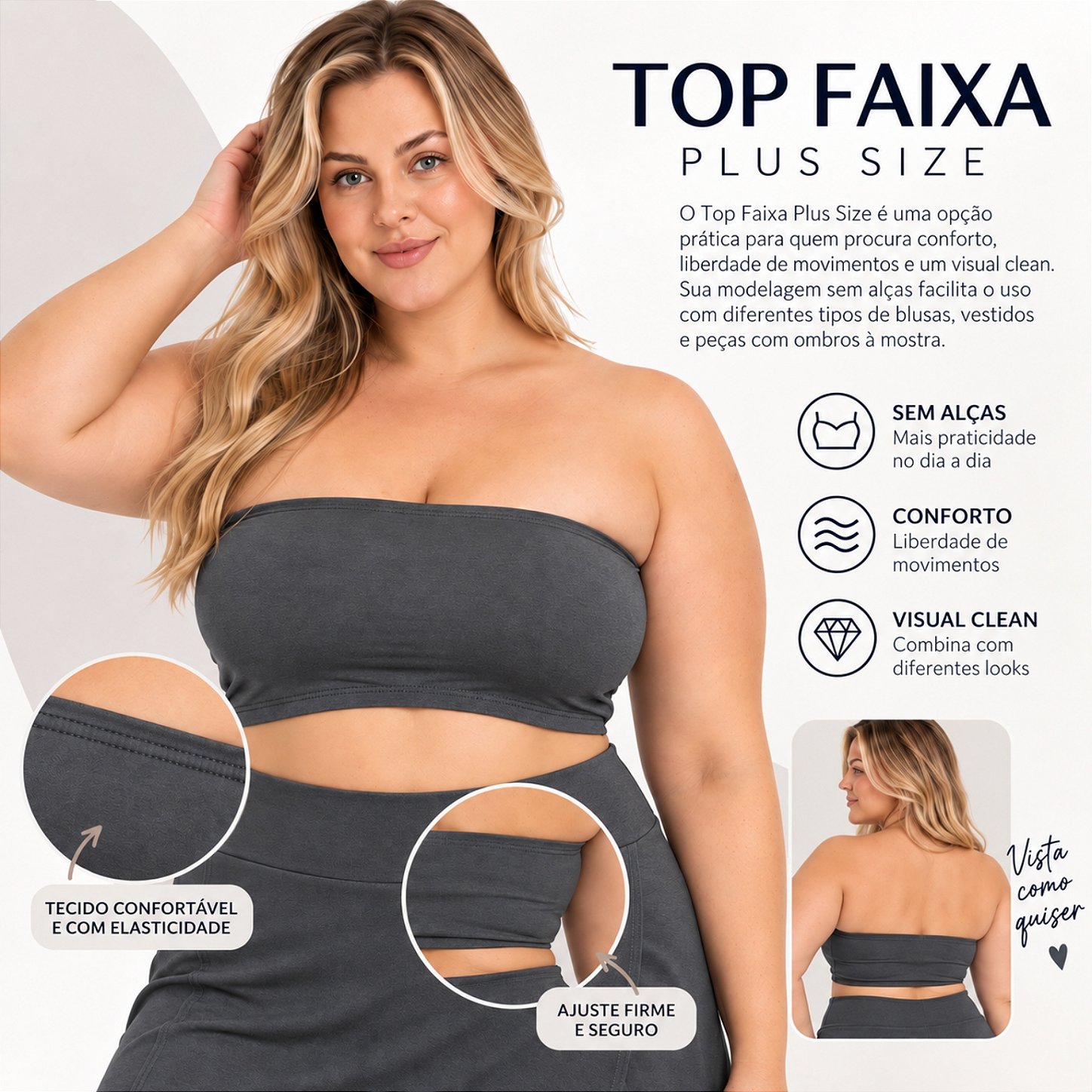 Top Tomara que Caia Plus Size Faixa Sem Bojo com Elástico Confortável 3035A