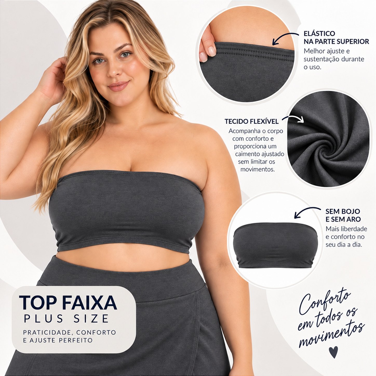 Top Tomara que Caia Plus Size Faixa Sem Bojo com Elástico Confortável 3035A