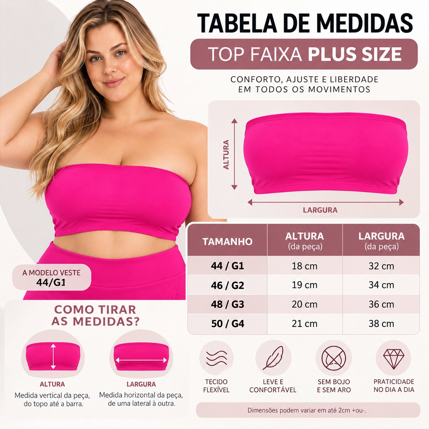 Top Tomara que Caia Plus Size Faixa Sem Bojo com Elástico Confortável 3035A