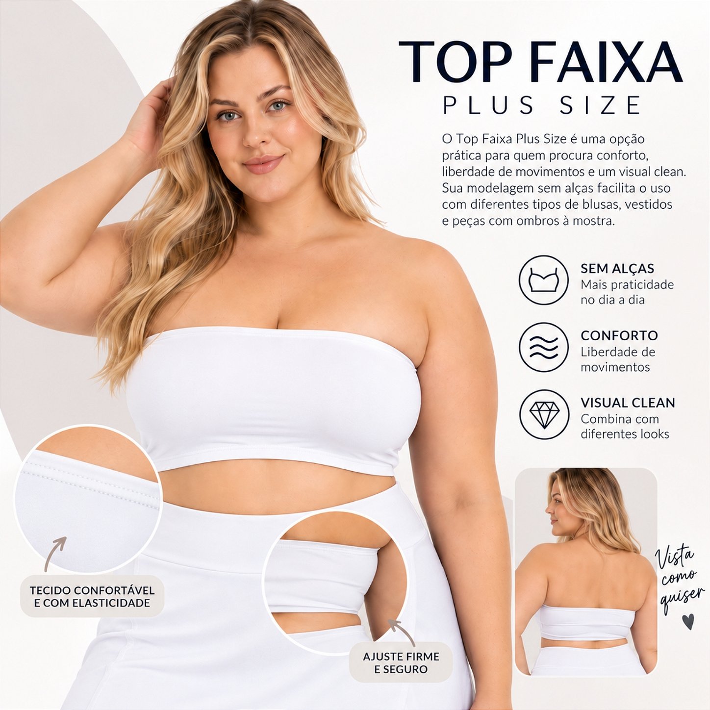 Top Tomara que Caia Plus Size Faixa Sem Bojo com Elástico Confortável 3035A