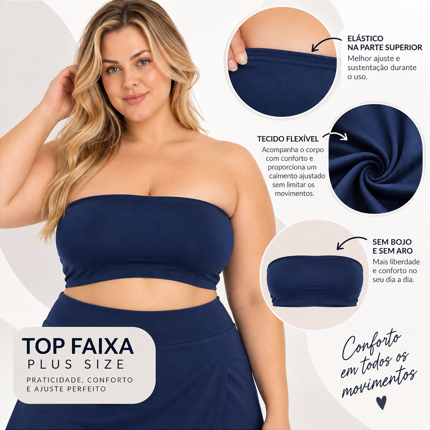 Top Tomara que Caia Plus Size Faixa Sem Bojo com Elástico Confortável 3035A