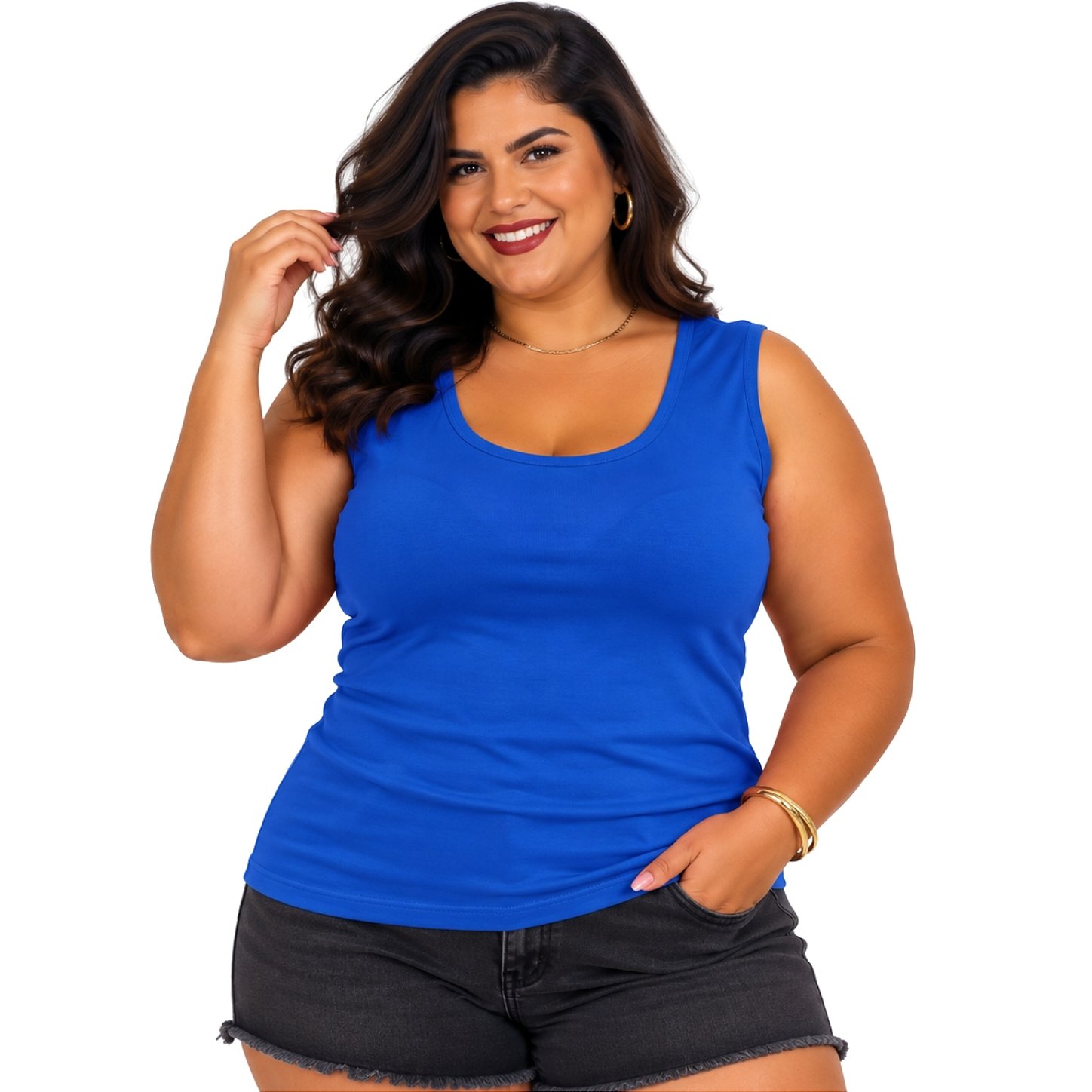 Blusa Regata Básica Plus Size Visco Lycra Alça Larga Toque Macio 2005.1A