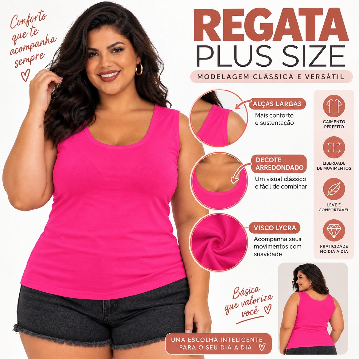 Blusa Regata Básica Plus Size Visco Lycra Alça Larga Toque Macio 2005.1A