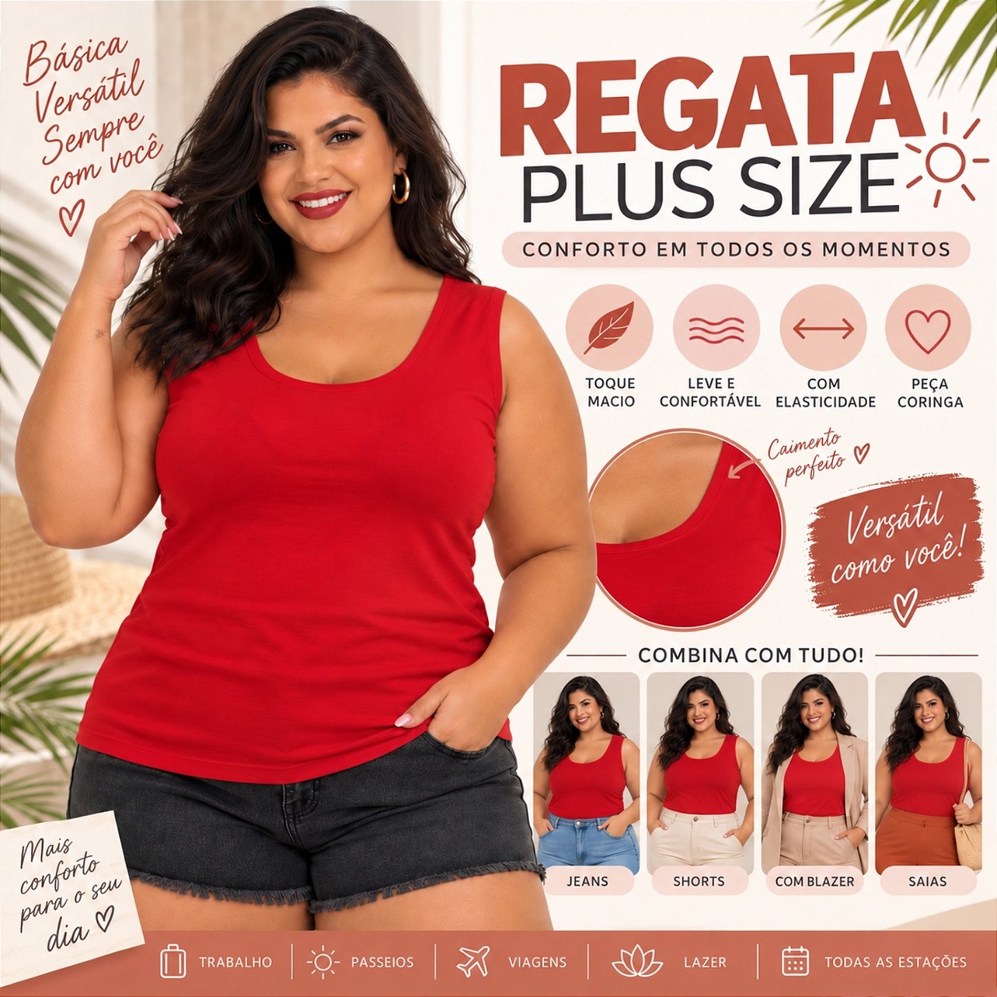 Blusa Regata Básica Plus Size Visco Lycra Alça Larga Toque Macio 2005.1A