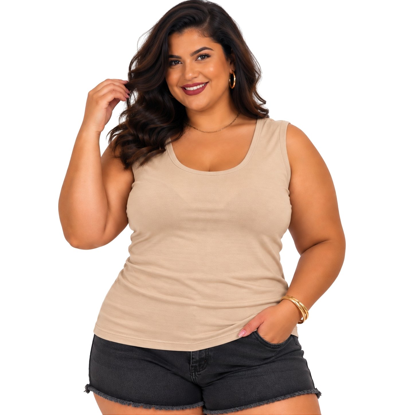 Blusa Regata Básica Plus Size Visco Lycra Alça Larga Toque Macio 2005.1A