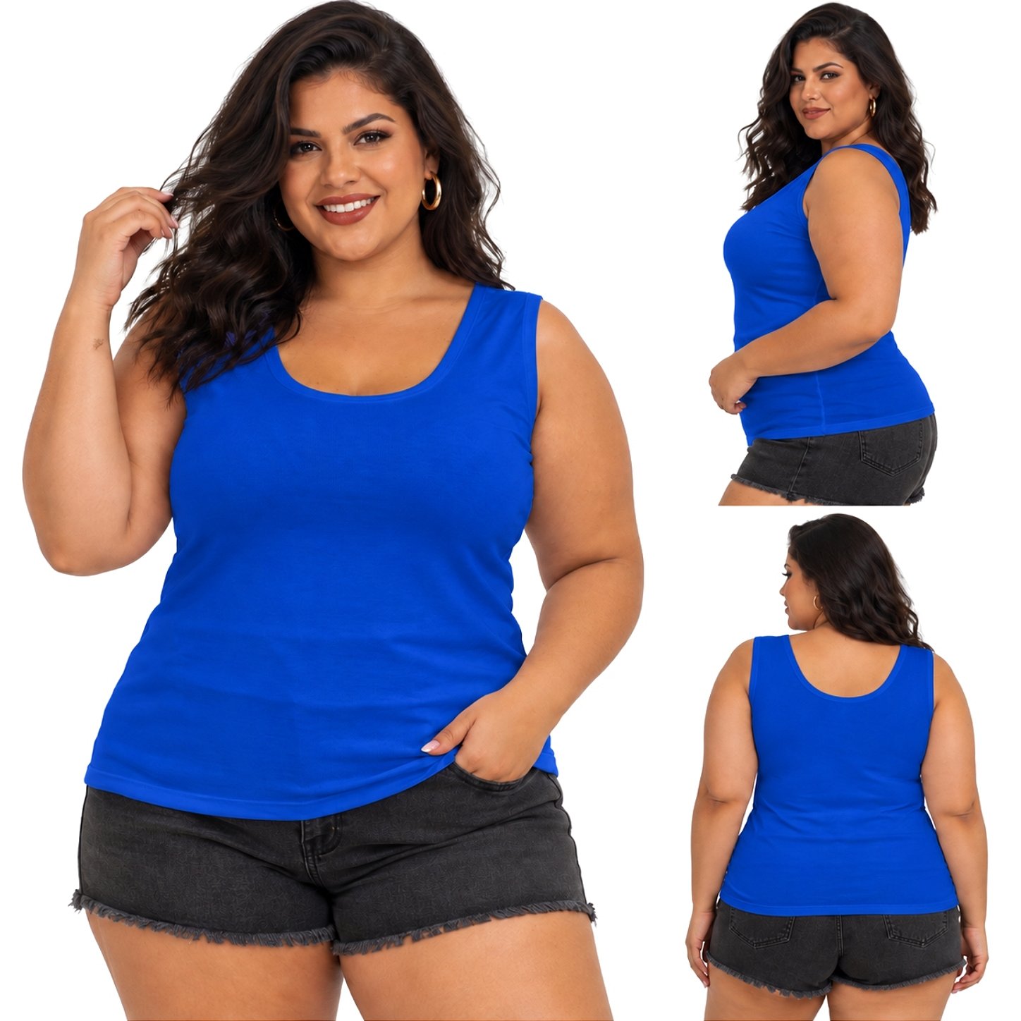 Blusa Regata Básica Plus Size Visco Lycra Alça Larga Toque Macio 2005.1A