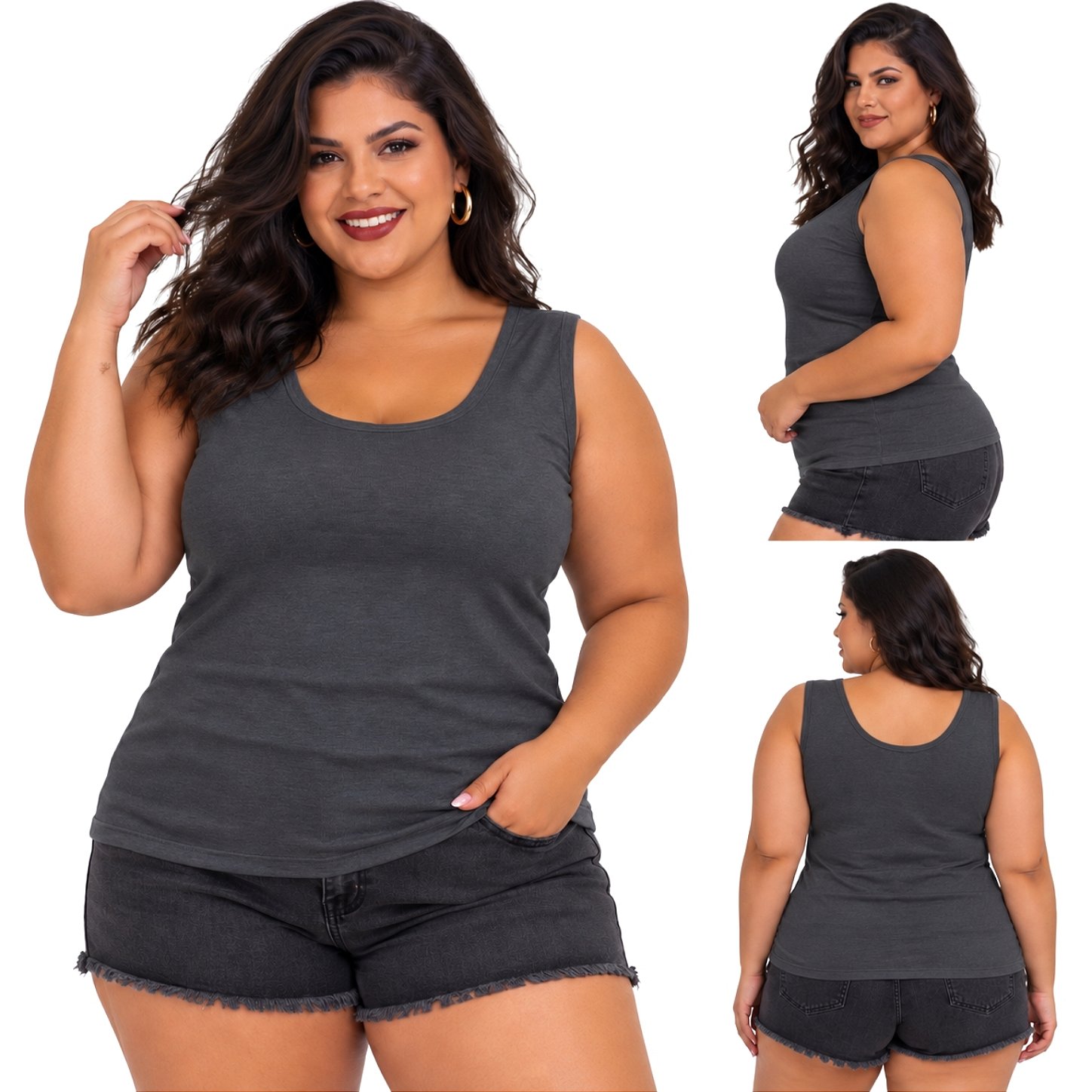 Blusa Regata Básica Plus Size Visco Lycra Alça Larga Toque Macio 2005.1A