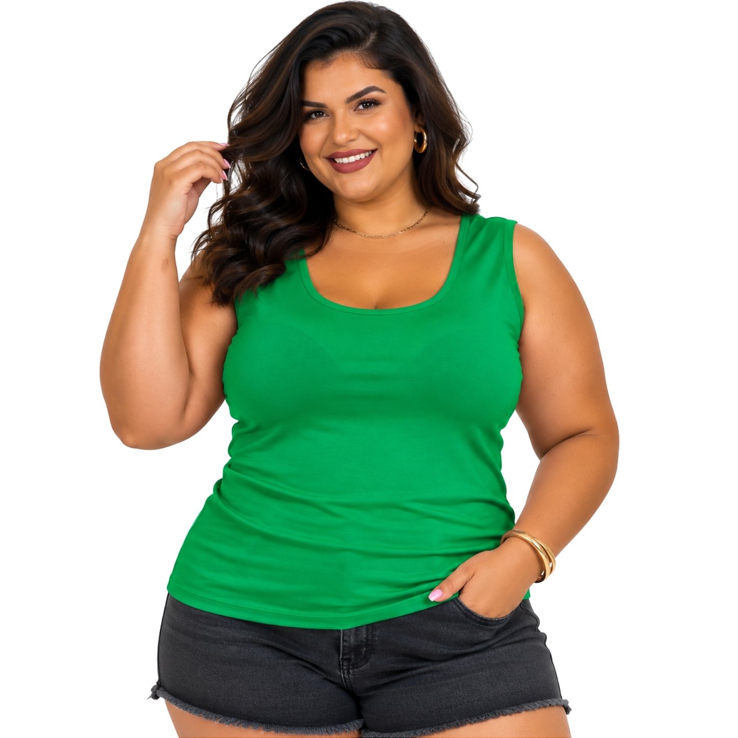Blusa Regata Básica Plus Size Visco Lycra Alça Larga Toque Macio 2005.1A