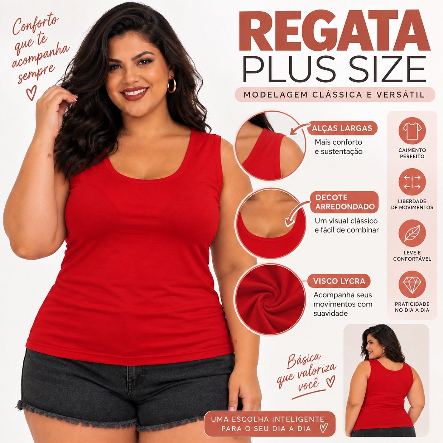 Blusa Regata Básica Plus Size Visco Lycra Alça Larga Toque Macio 2005.1A