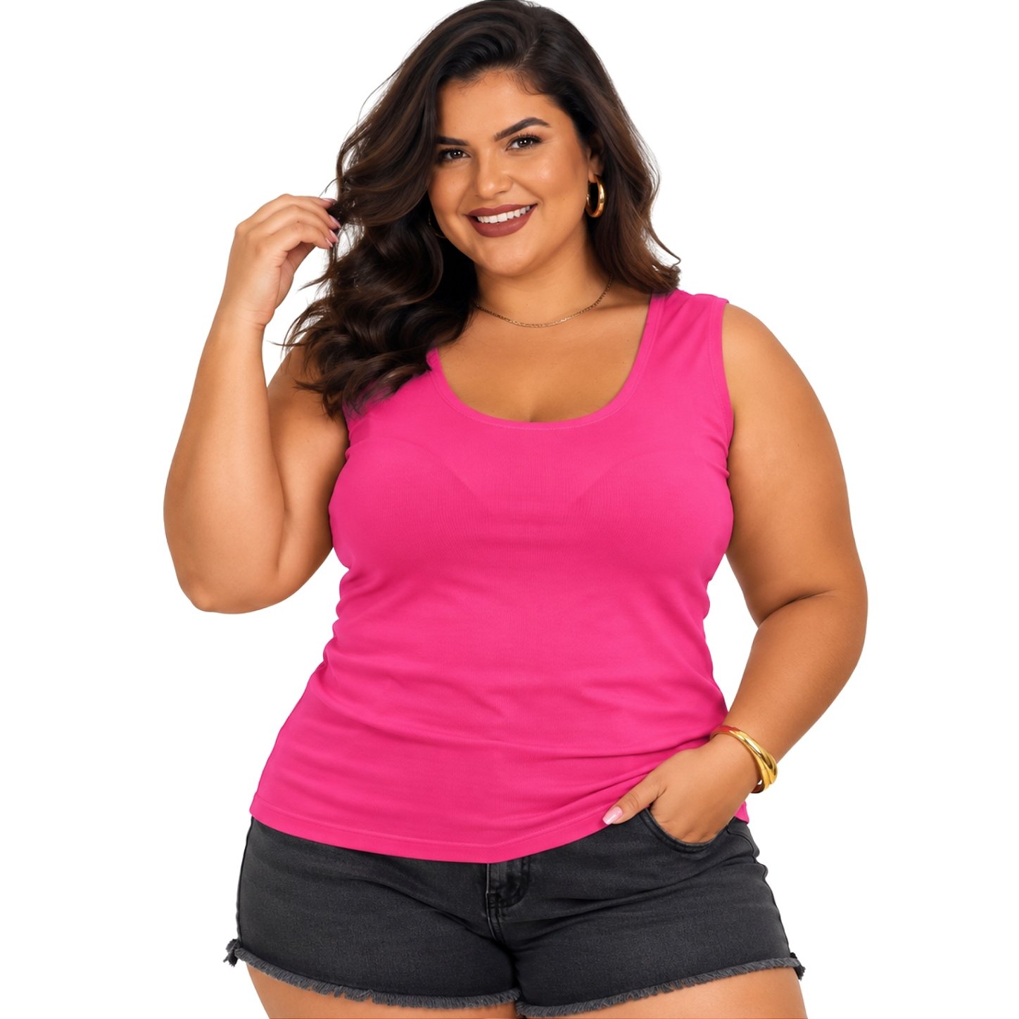 Blusa Regata Básica Plus Size Visco Lycra Alça Larga Toque Macio 2005.1A