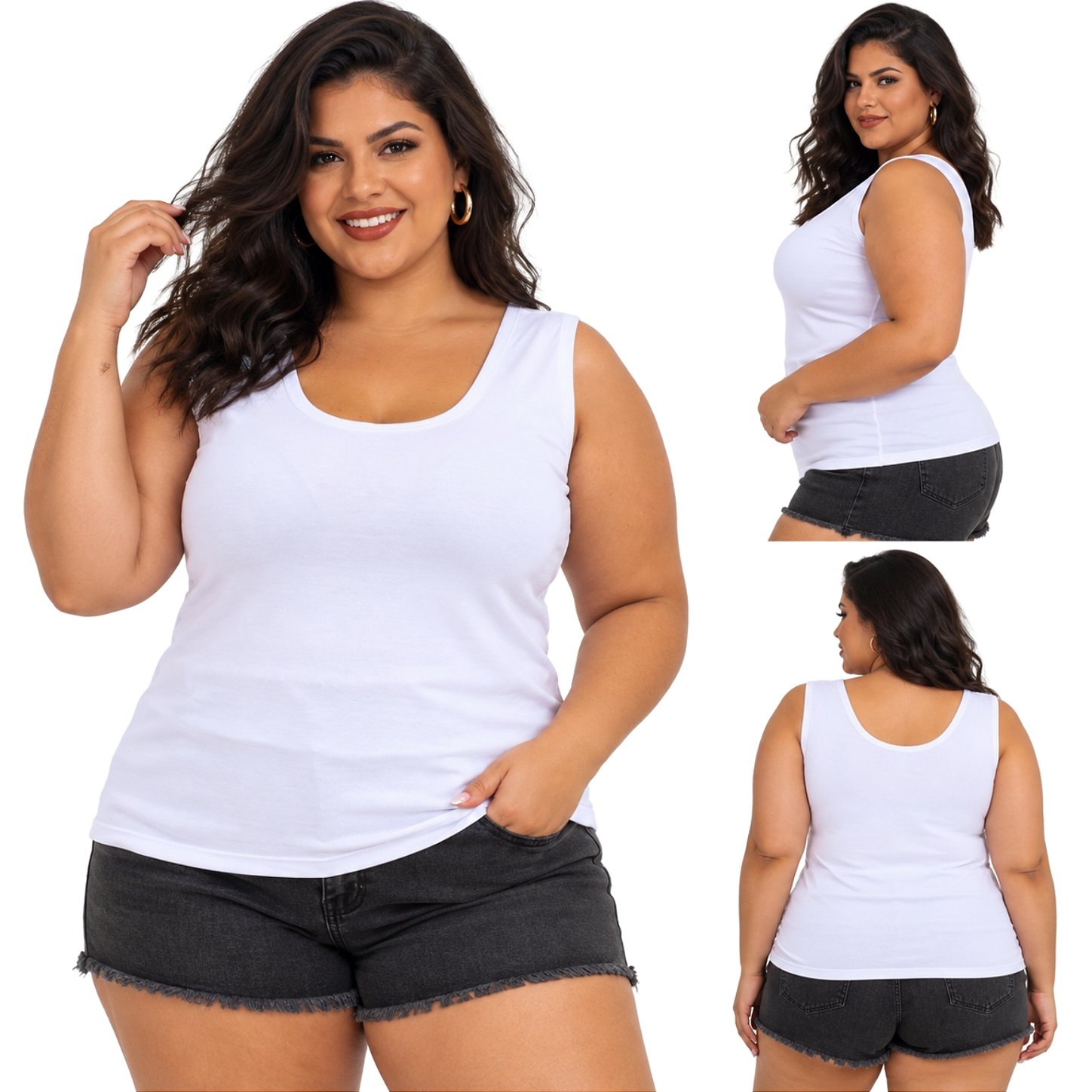Blusa Regata Básica Plus Size Visco Lycra Alça Larga Toque Macio 2005.1A