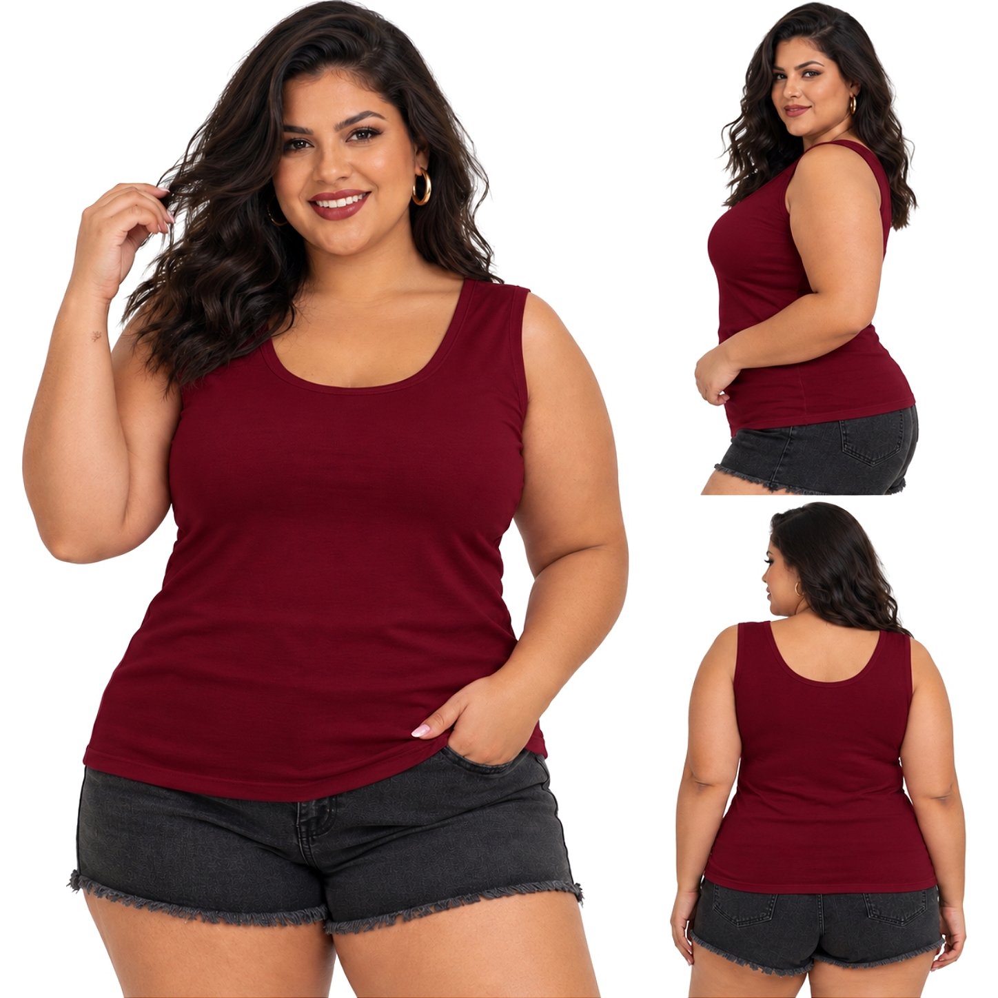Blusa Regata Básica Plus Size Visco Lycra Alça Larga Toque Macio 2005.1A