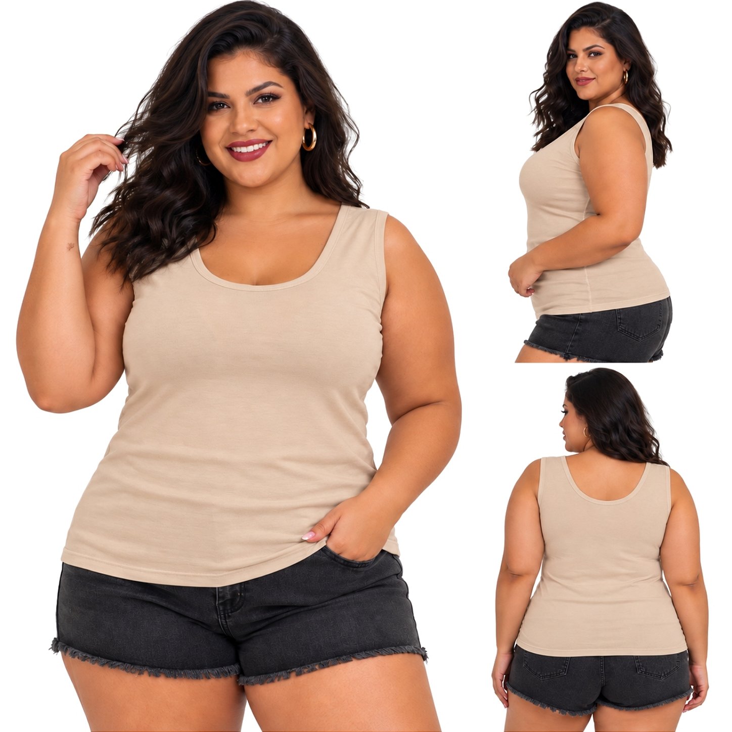 Blusa Regata Básica Plus Size Visco Lycra Alça Larga Toque Macio 2005.1A